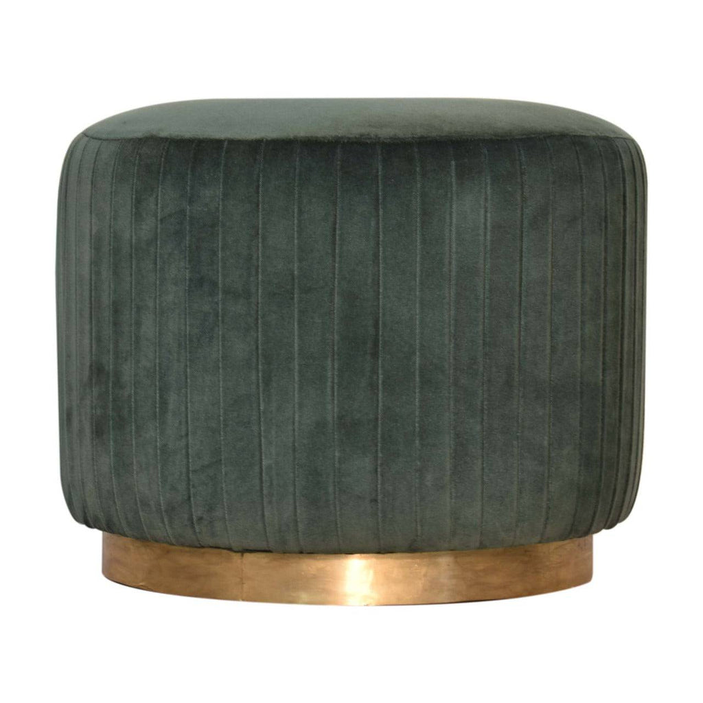 Emerald Green Cotton Velvet Pleated Footstool with Gold Base by Artisan Furniture - Price Crash Furniture