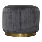 Grey Cotton Velvet Pleated Footstool with Gold Base by Artisan Furniture - Price Crash Furniture