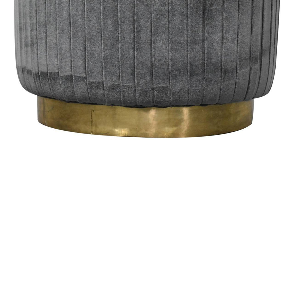 Grey Cotton Velvet Pleated Footstool with Gold Base by Artisan Furniture - Price Crash Furniture