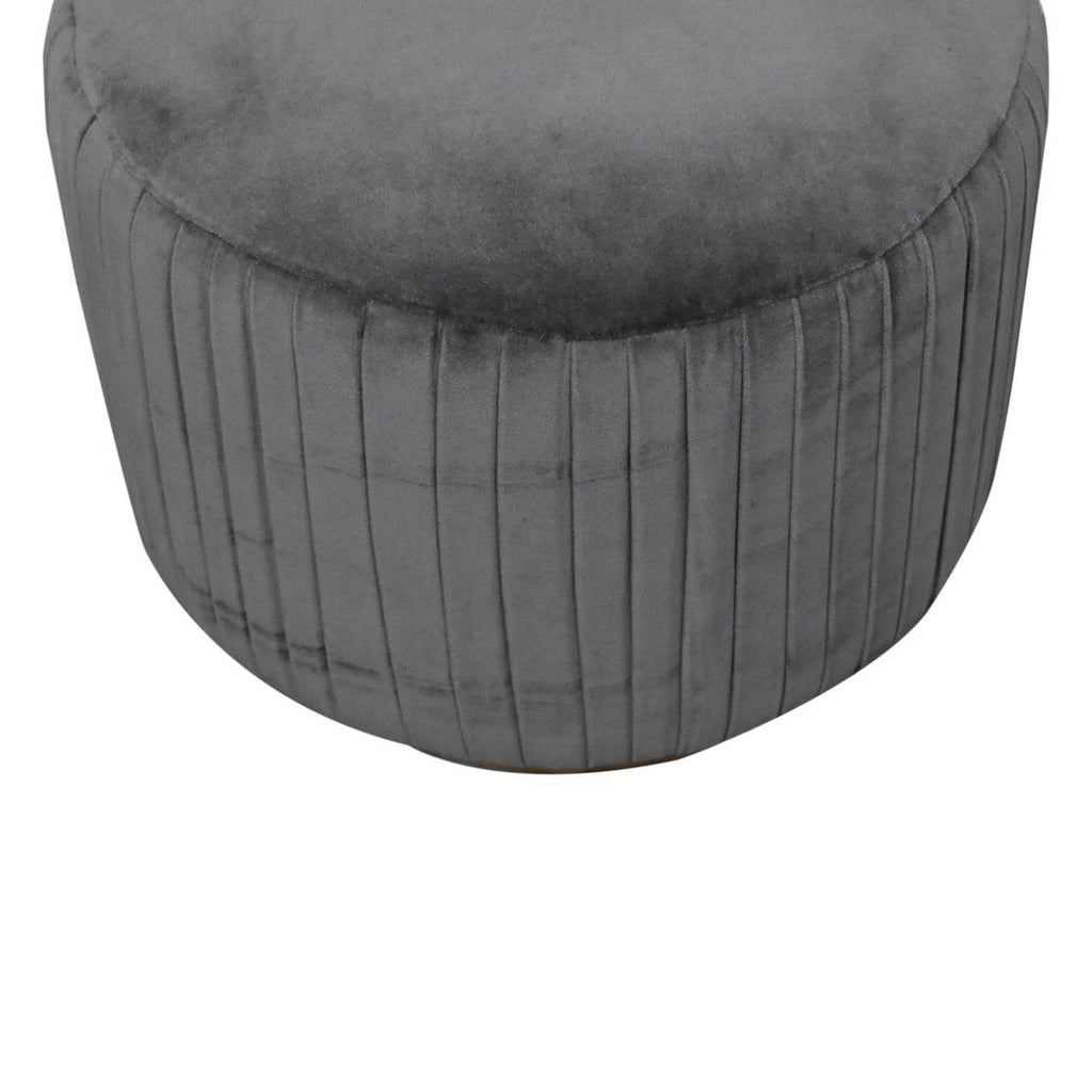 Grey Cotton Velvet Pleated Footstool with Gold Base by Artisan Furniture - Price Crash Furniture