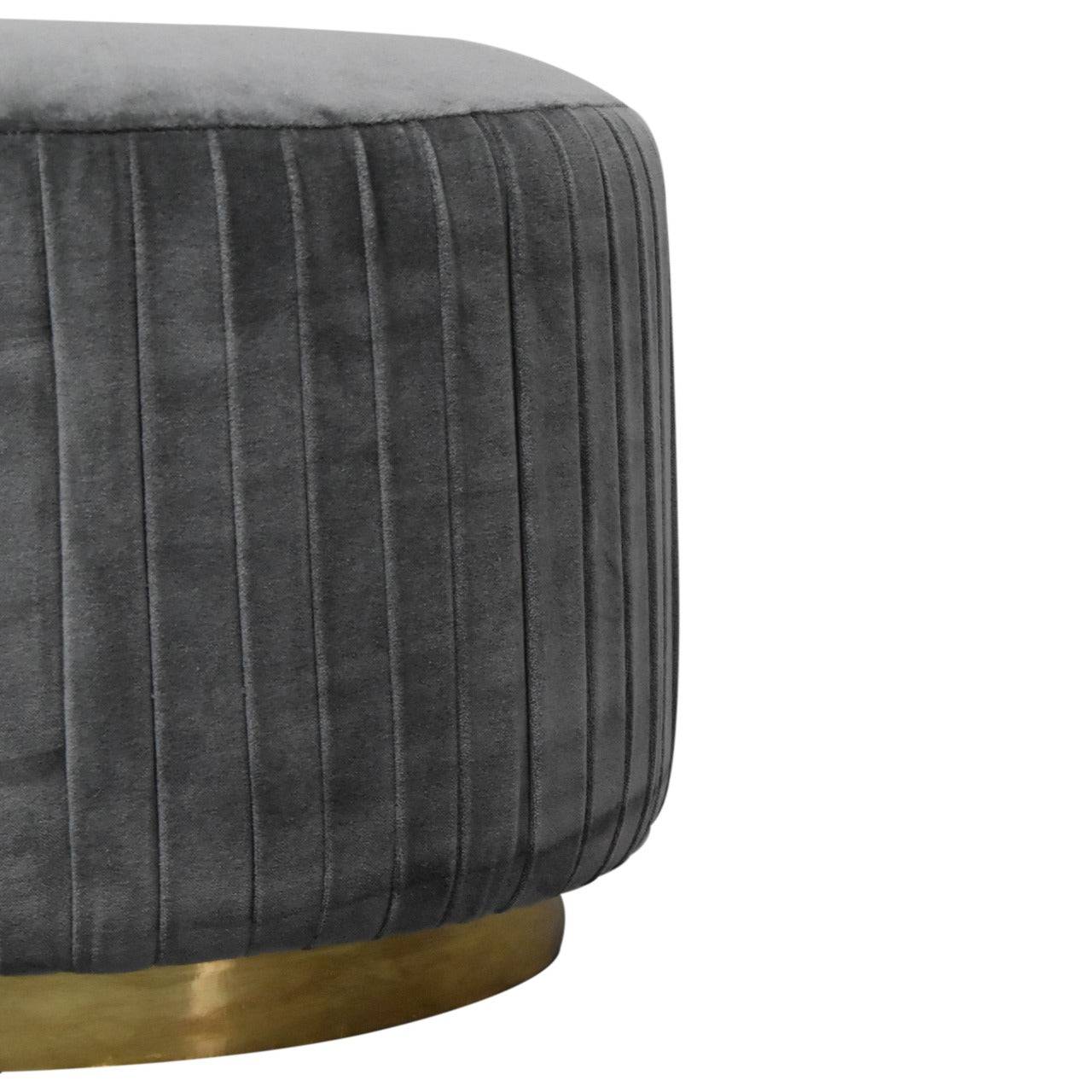 Grey Cotton Velvet Pleated Footstool with Gold Base by Artisan Furniture - Price Crash Furniture