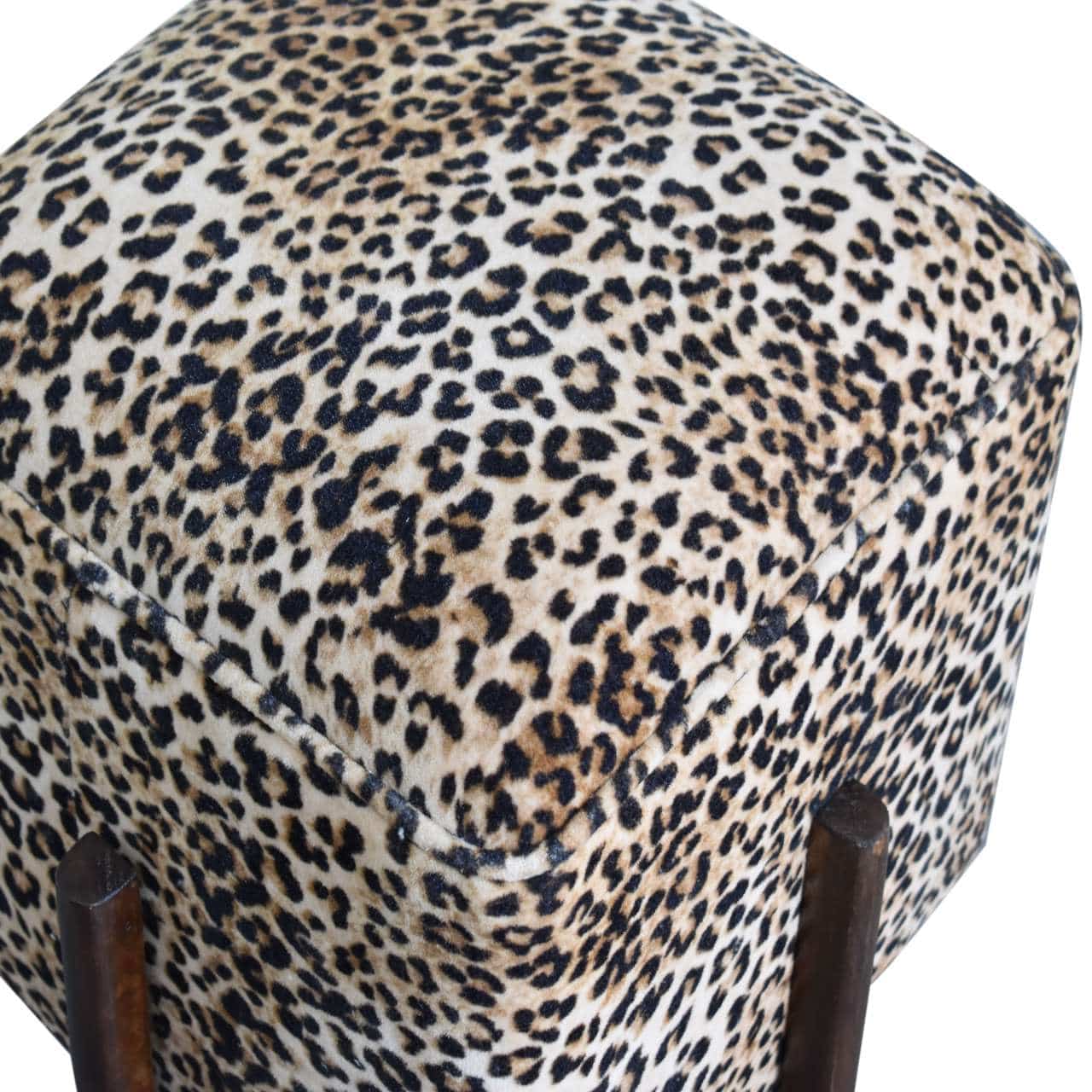 Leopard Print Footstool with Solid Wood Legs by Artisan Furniture - Price Crash Furniture