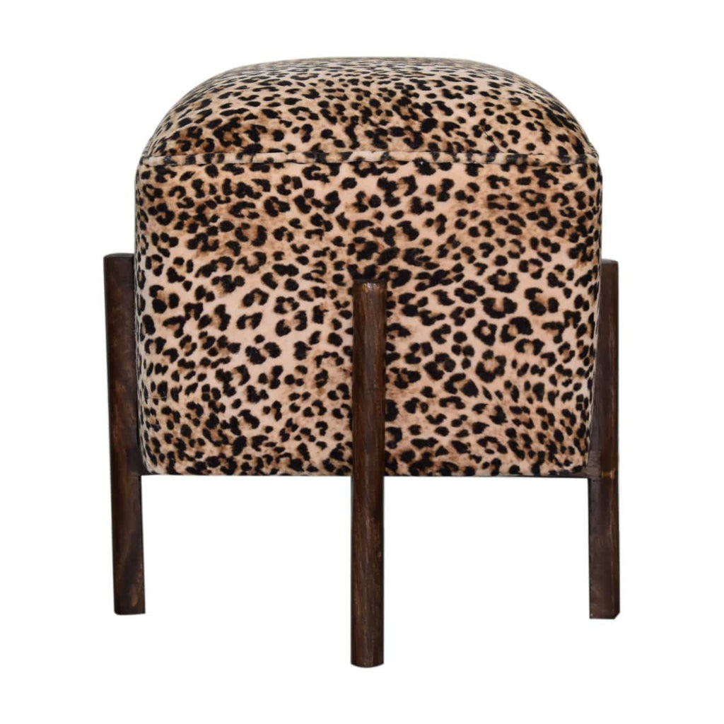 Leopard Print Footstool with Solid Wood Legs by Artisan Furniture - Price Crash Furniture