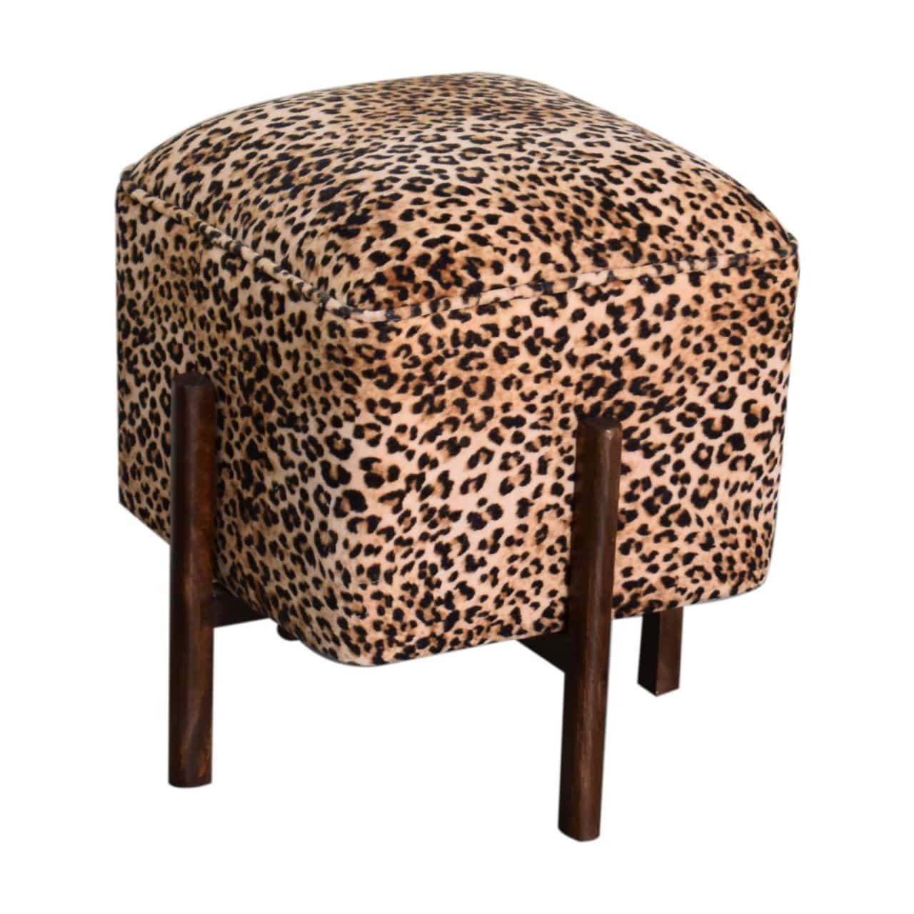 Leopard Print Footstool with Solid Wood Legs by Artisan Furniture - Price Crash Furniture