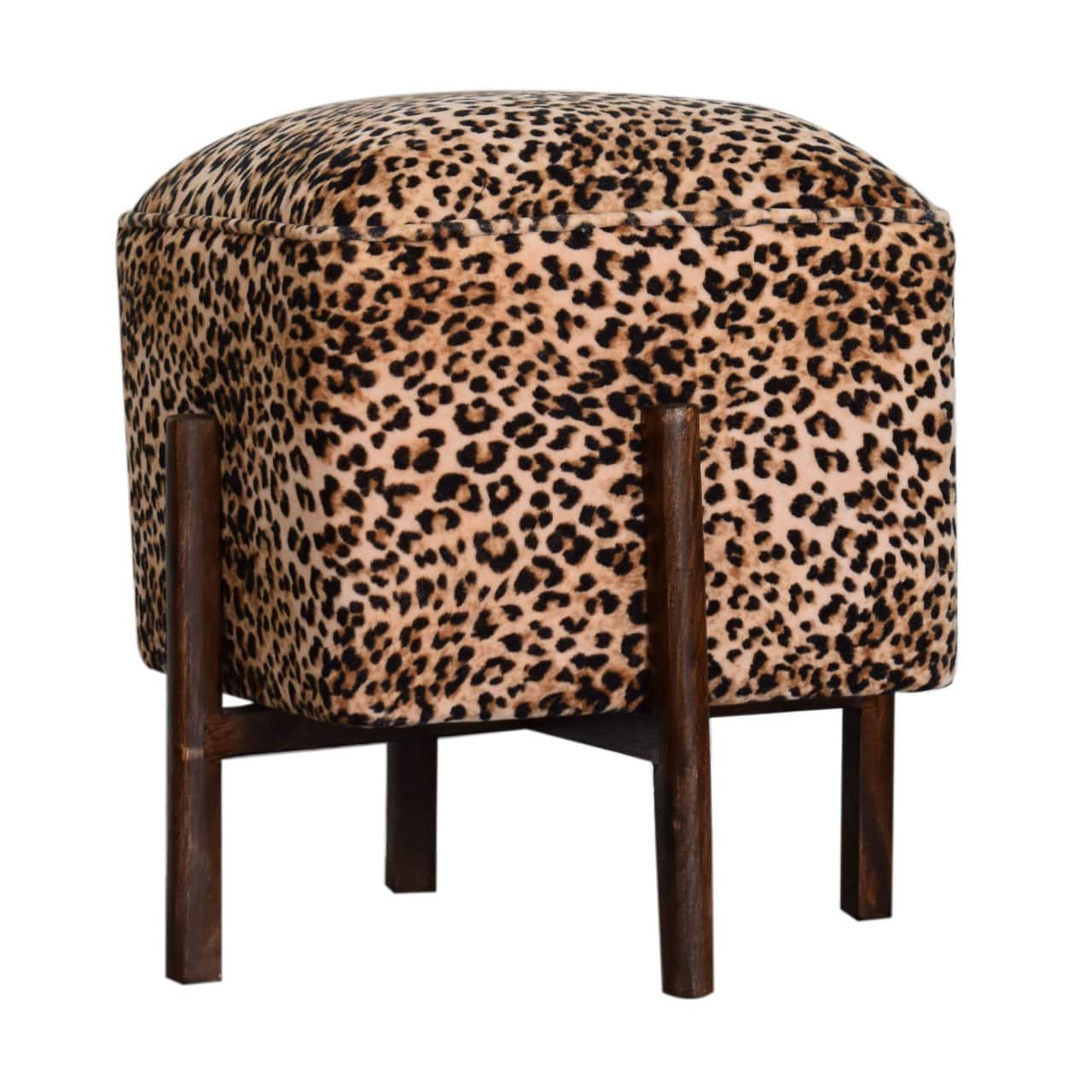 Leopard Print Footstool with Solid Wood Legs by Artisan Furniture - Price Crash Furniture