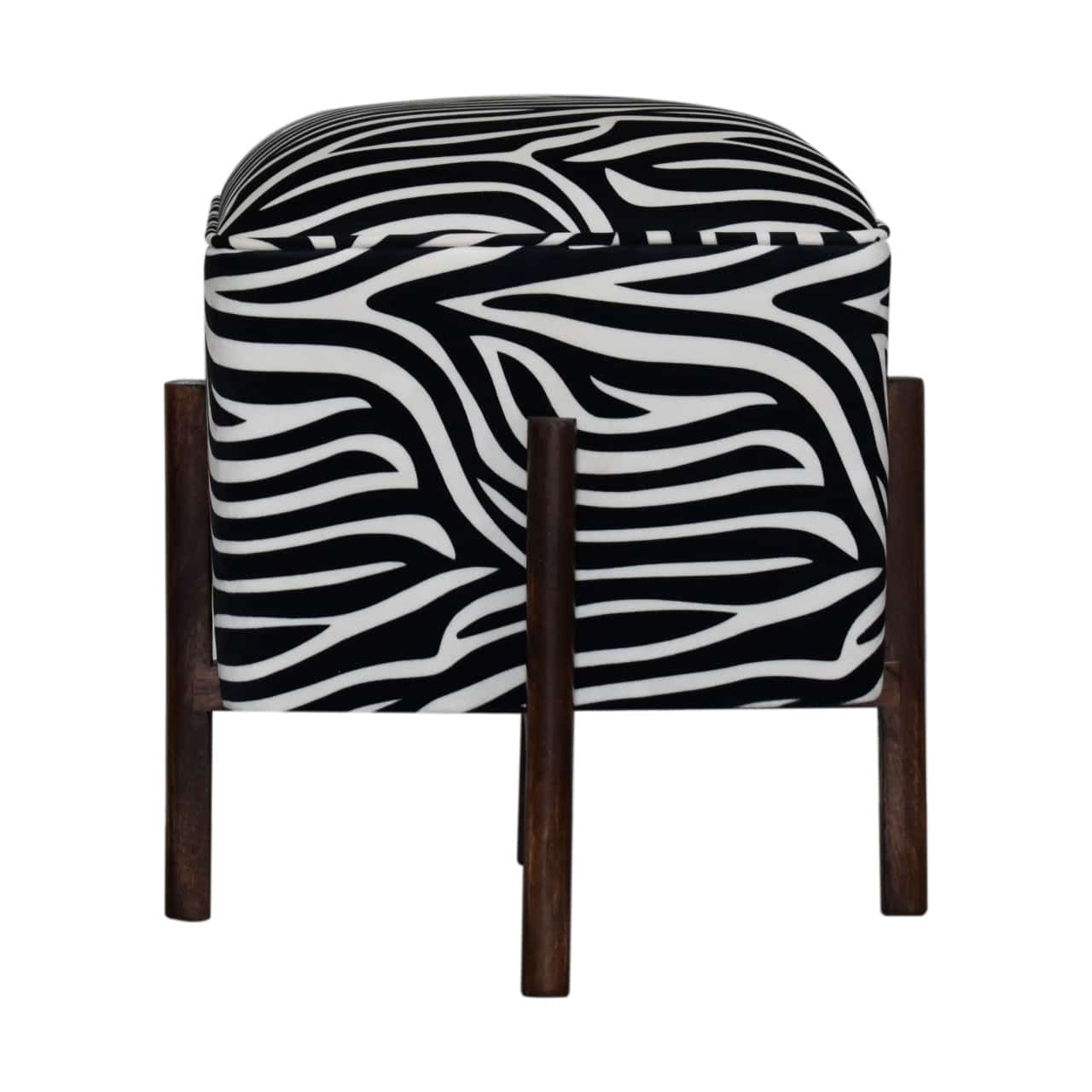 Zebra Print Footstool with Solid Wood Legs by Artisan Furniture - Price Crash Furniture