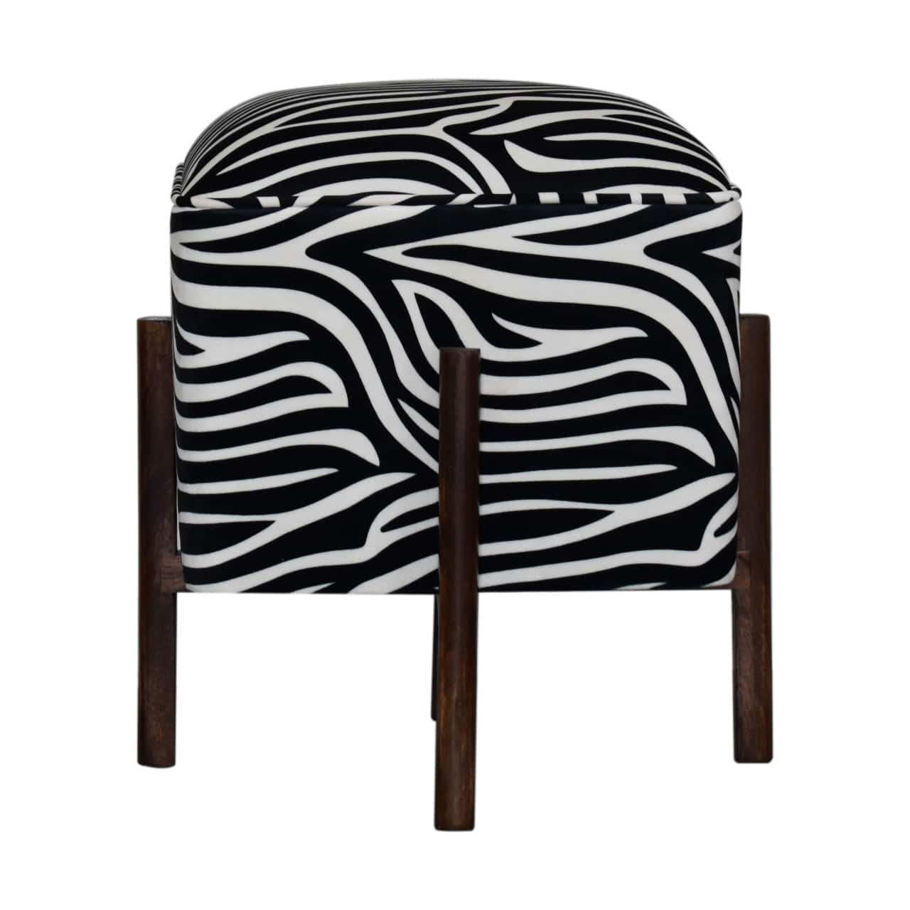 Zebra Print Footstool with Solid Wood Legs by Artisan Furniture - Price Crash Furniture