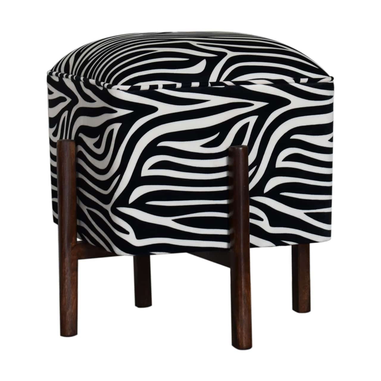 Zebra Print Footstool with Solid Wood Legs by Artisan Furniture - Price Crash Furniture