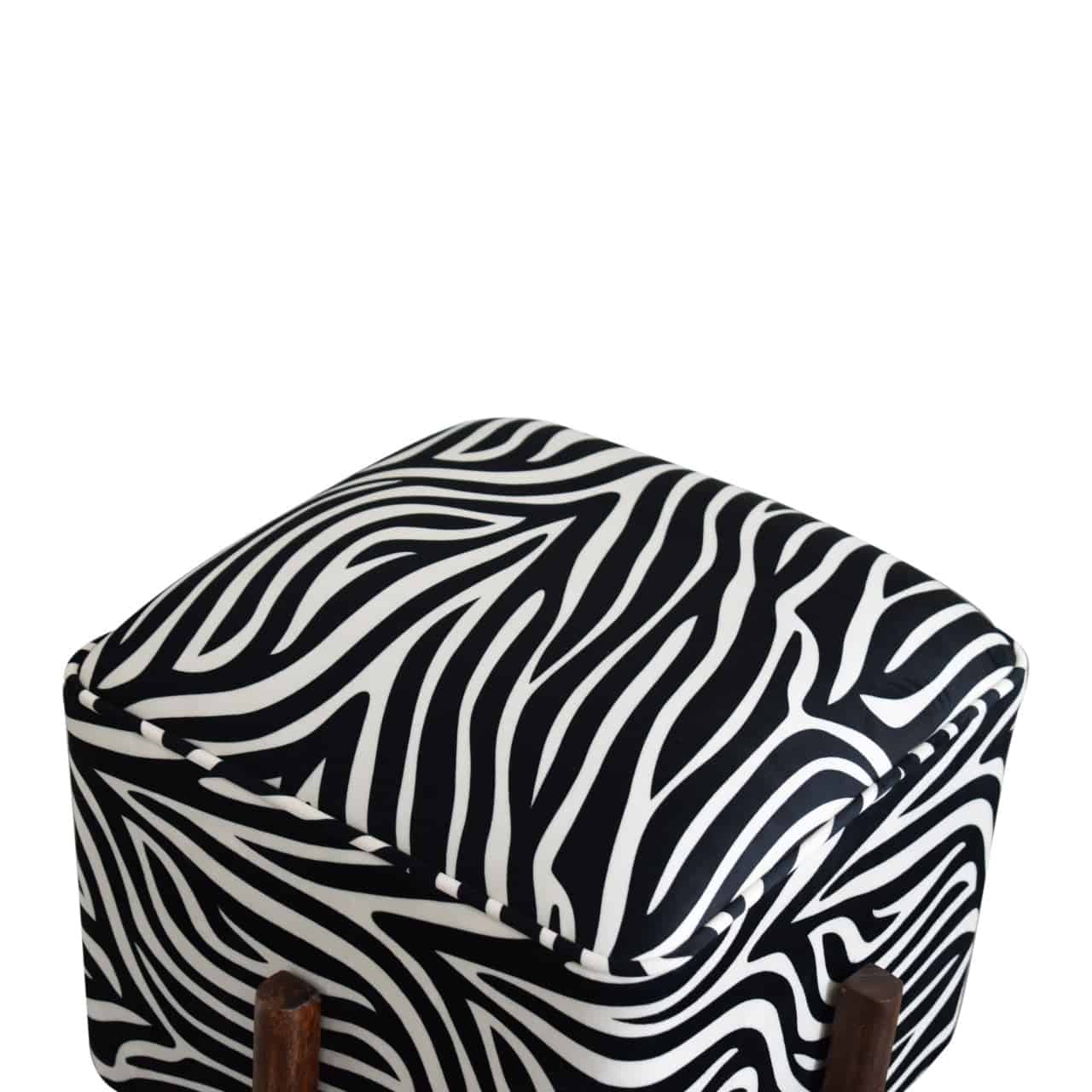 Zebra Print Footstool with Solid Wood Legs by Artisan Furniture - Price Crash Furniture