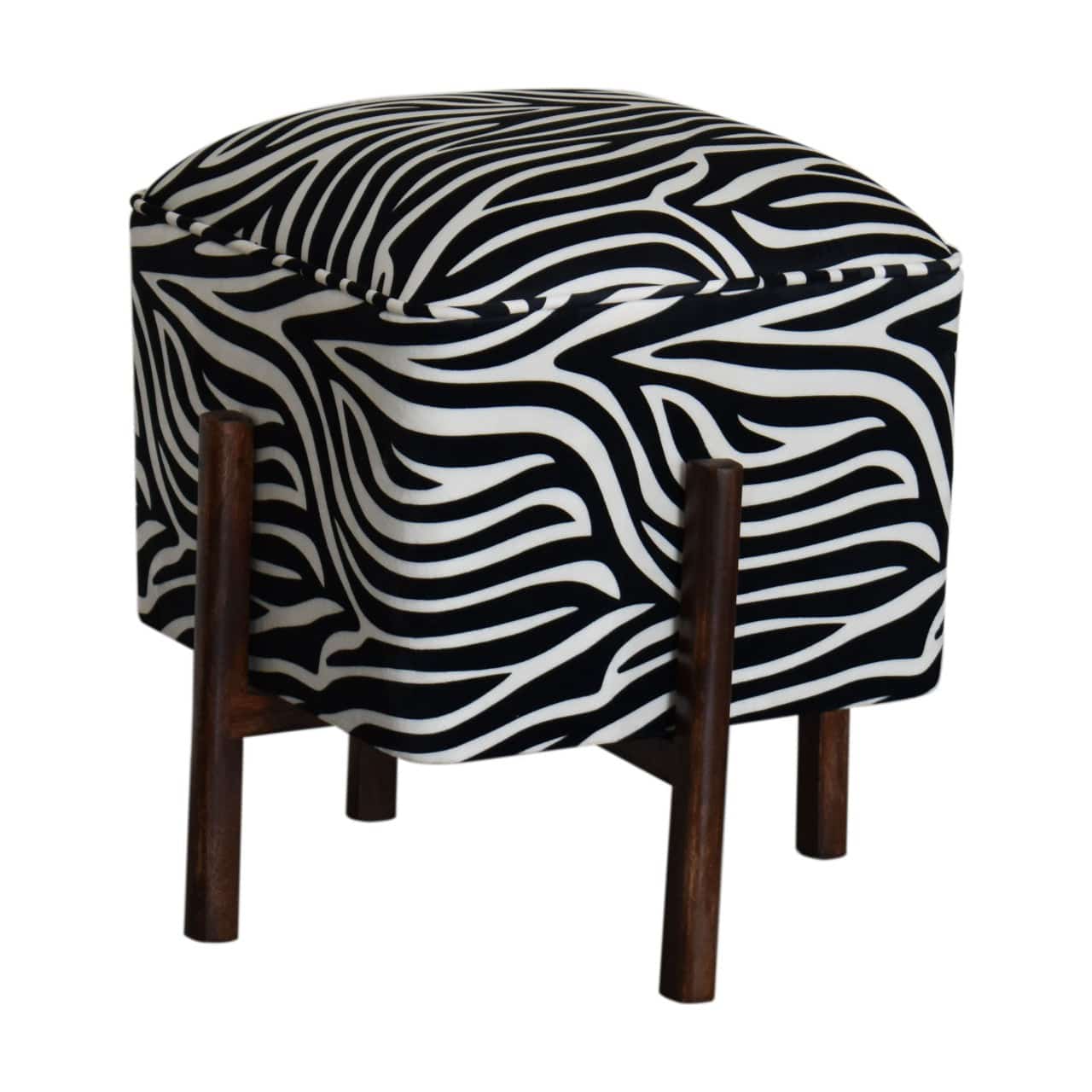 Zebra Print Footstool with Solid Wood Legs by Artisan Furniture - Price Crash Furniture