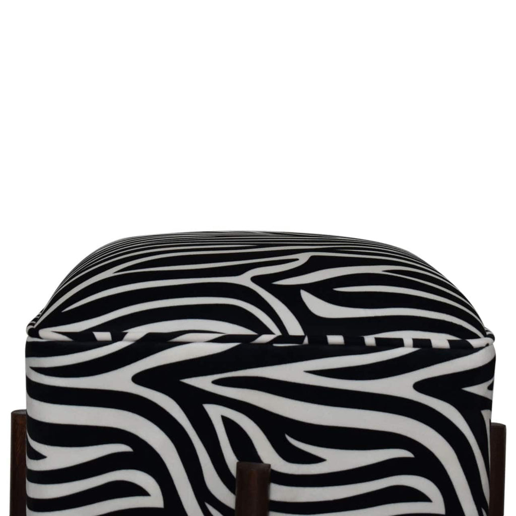Zebra Print Footstool with Solid Wood Legs by Artisan Furniture - Price Crash Furniture