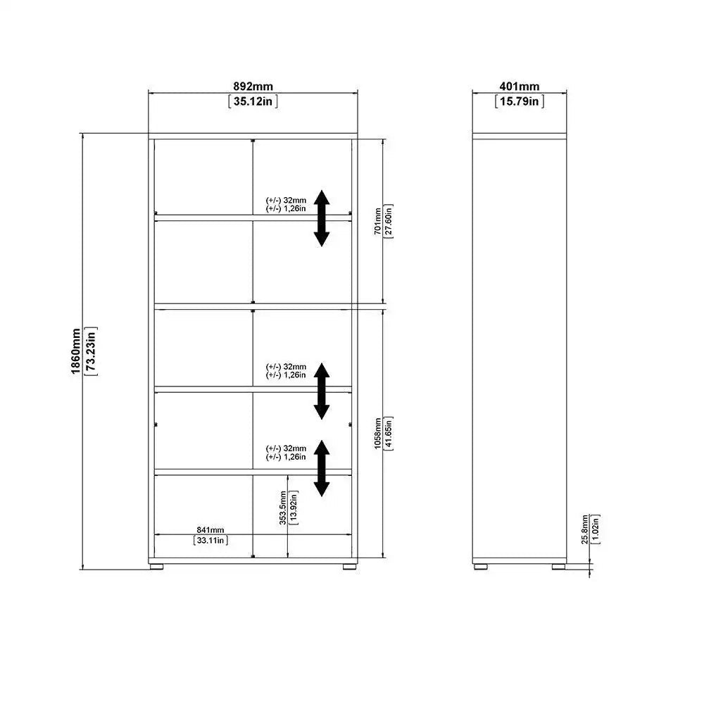 Prima Bookcase 4 Shelves with 2 Drawers and 2 Doors in White - Price Crash Furniture