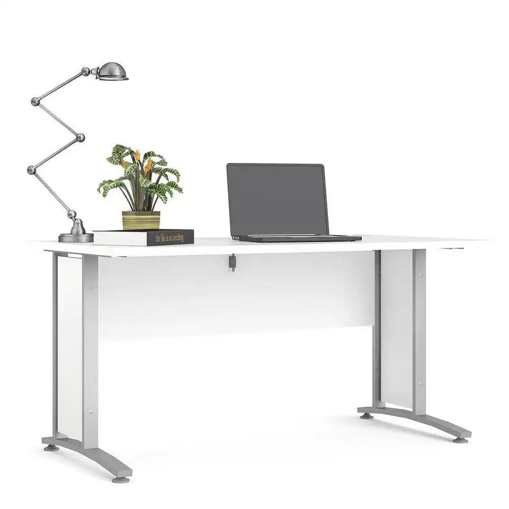 Prima Desk 150 cm in White with Silver Grey Steel Legs - Price Crash Furniture