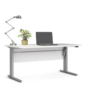 Prima Desk 150 cm with Electric Height Adjust for Standing or Sitting with Silver Grey Legs in White - Price Crash Furniture