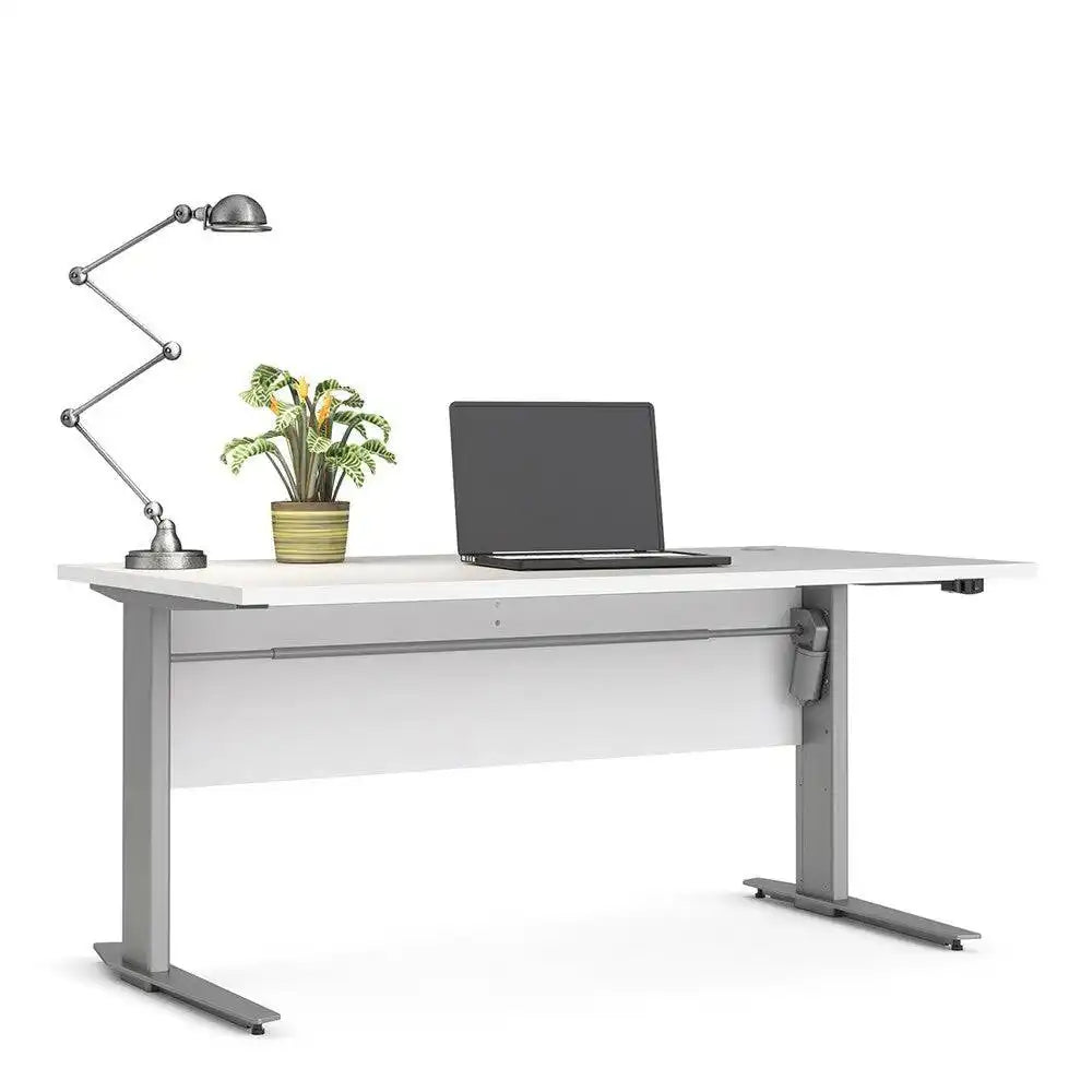 Prima Desk 150 cm with Electric Height Adjust for Standing or Sitting with Silver Grey Legs in White - Price Crash Furniture