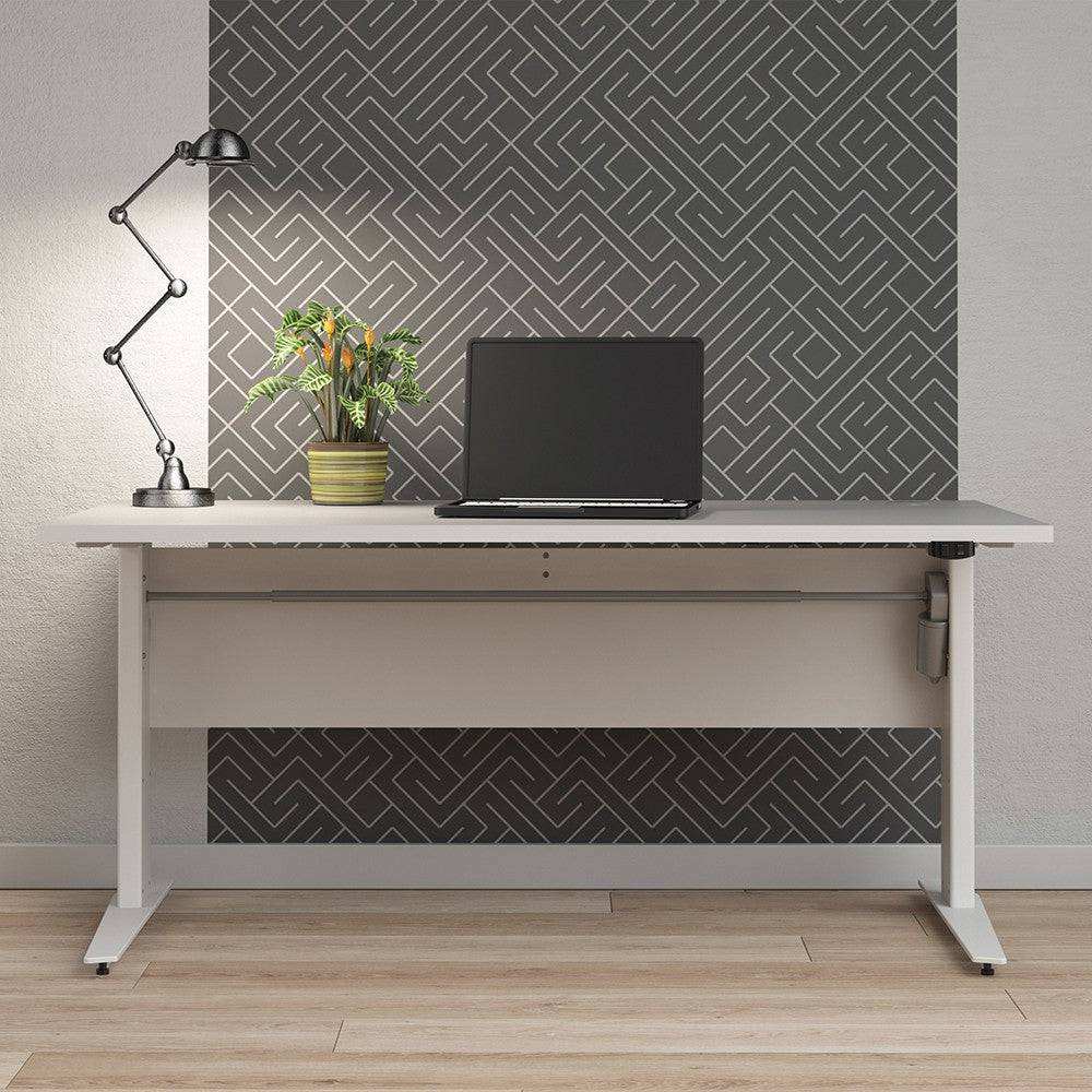 Prima Desk 150 cm with Electric Height Adjust for Standing or Sitting with Silver Grey Legs in White - Price Crash Furniture