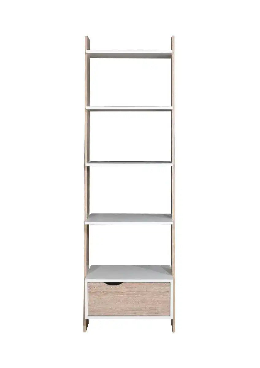 Pulford Ladder Bookcase with Drawer in White by TAD - Price Crash Furniture