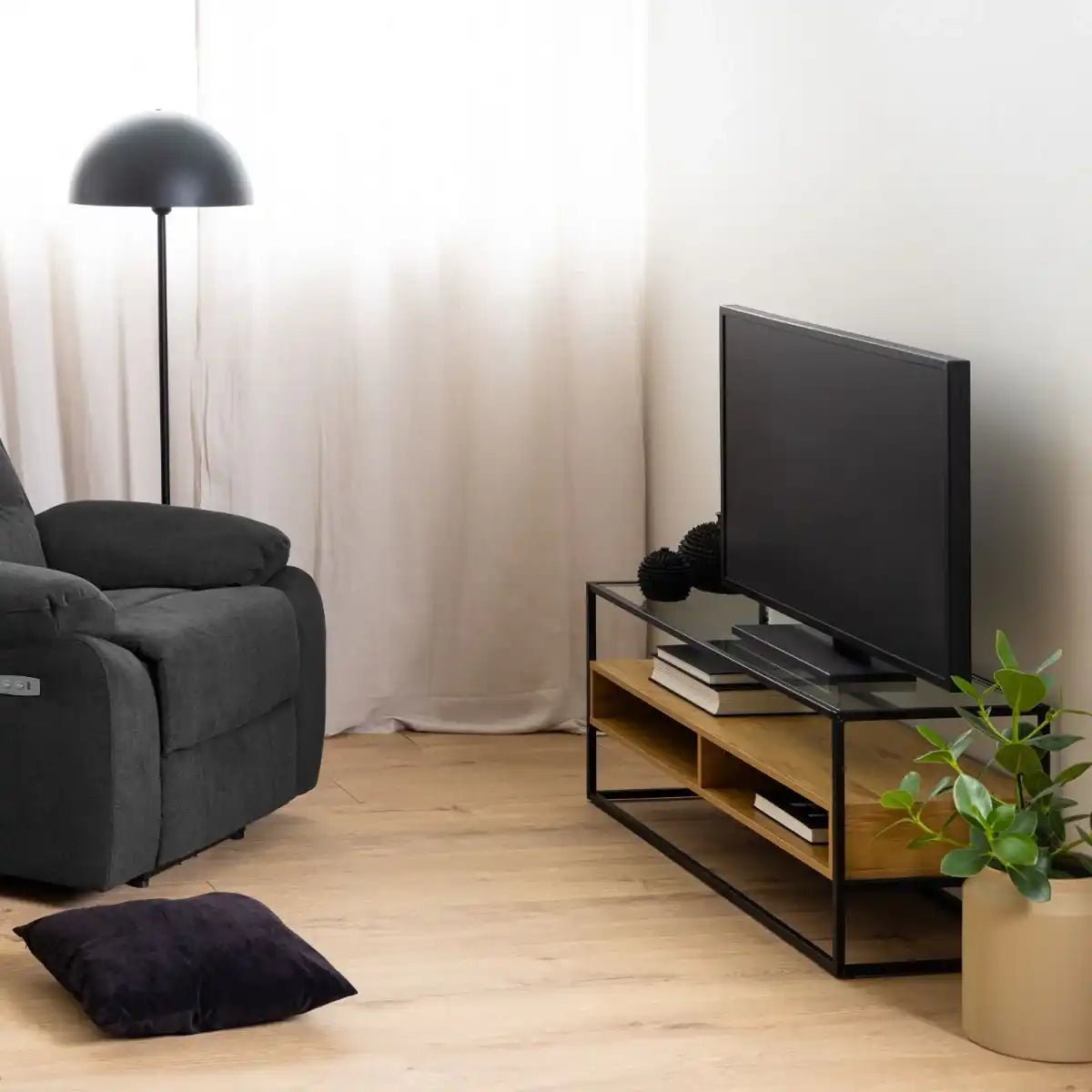 Randolf TV Stand Unit in Black And Oak - Price Crash Furniture