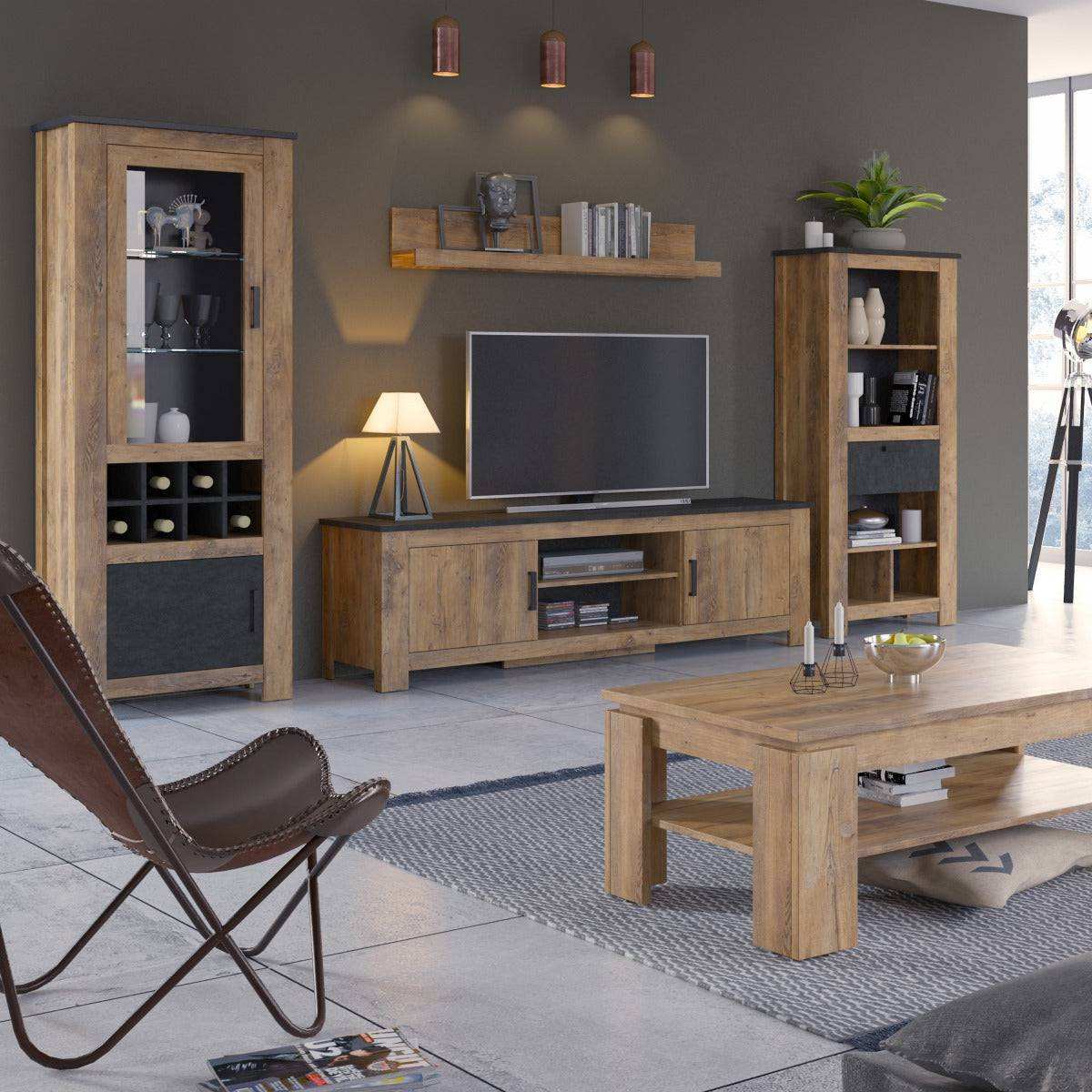 Rapallo 2 door 189 cm wide TV Cabinet in Chestnut and Matera Grey - Price Crash Furniture