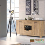 Rapallo 2 Door 2 Drawer Sideboard with Wine Rack in Chestnut and Matera Grey - Price Crash Furniture