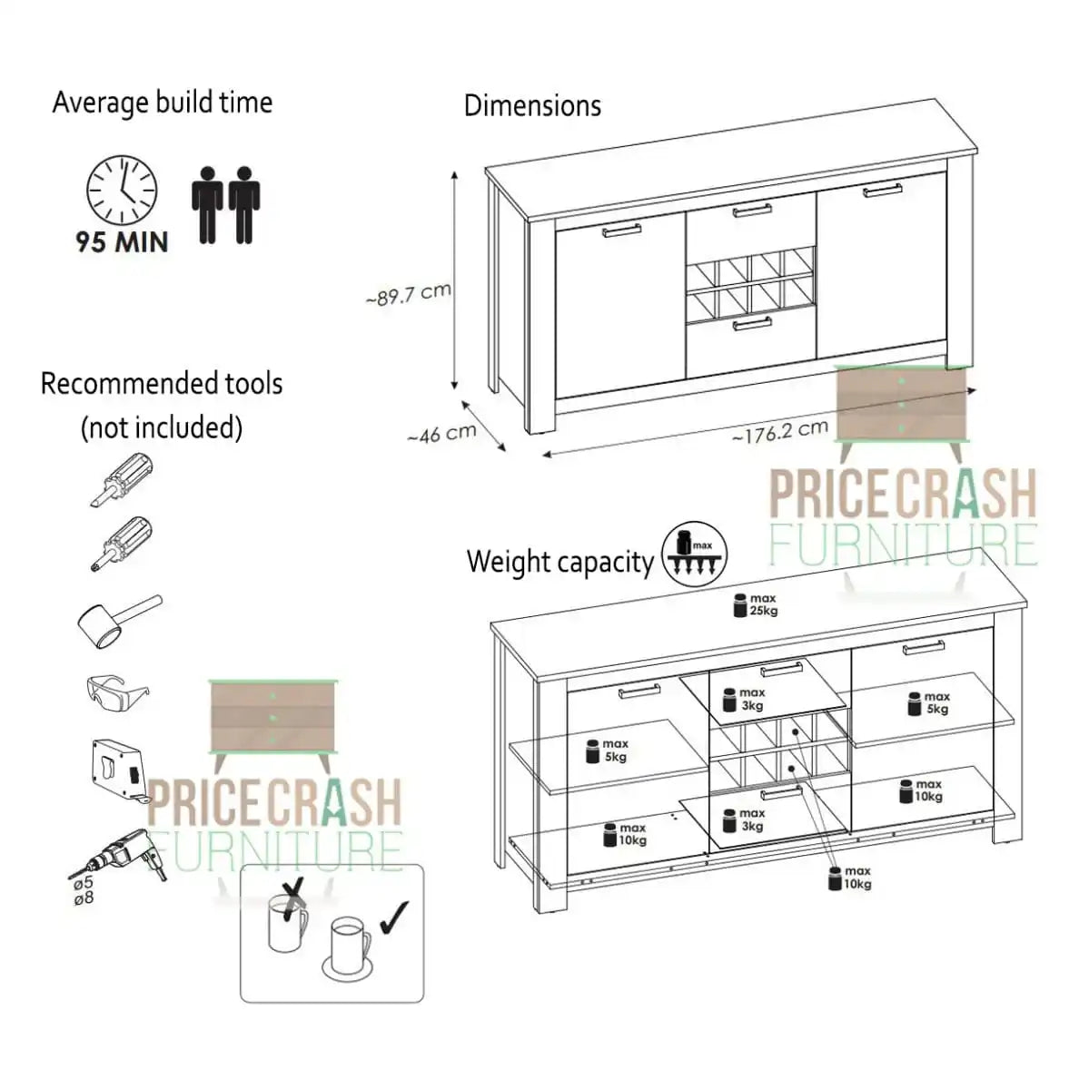 Rapallo 2 Door 2 Drawer Sideboard with Wine Rack in Chestnut and Matera Grey - Price Crash Furniture
