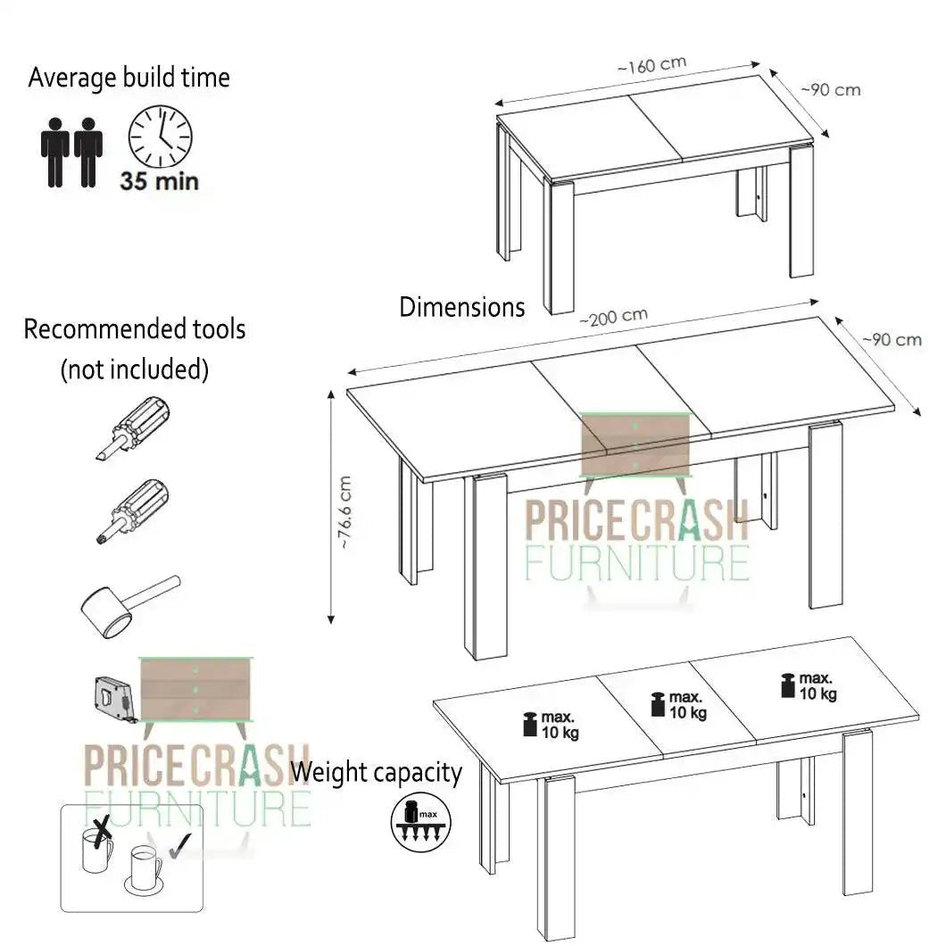 Rapallo Extending Dining Table 160 - 200cm in Chestnut and Matera Grey - Price Crash Furniture