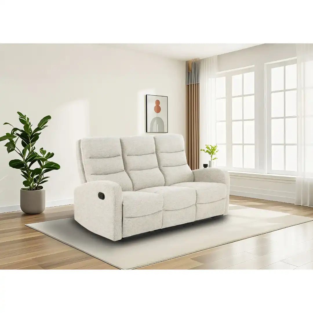 Rena 3 Seater Manual Recliner Natural Fabric - Price Crash Furniture