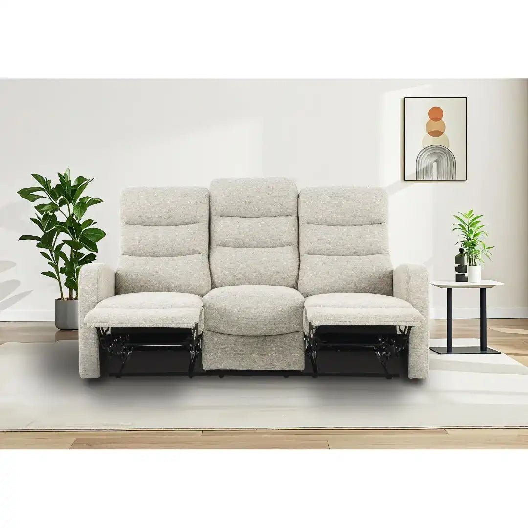 Rena 3 Seater Manual Recliner Natural Fabric - Price Crash Furniture