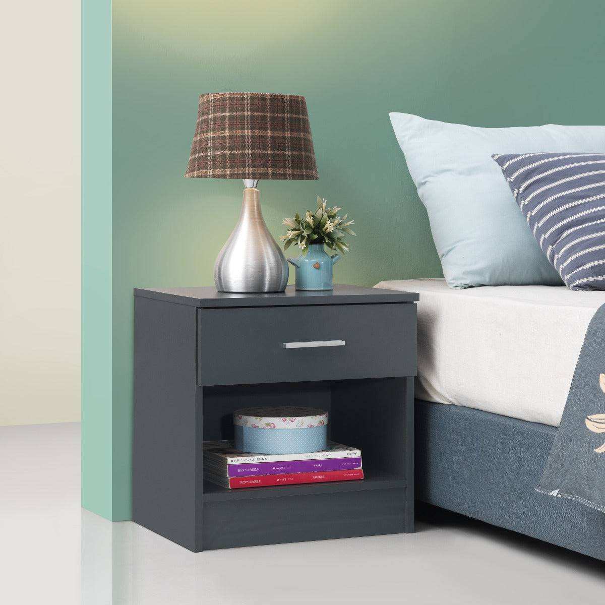 Rio Costa 1 Drawer Bedside Table in Dark Grey by TAD - Price Crash Furniture