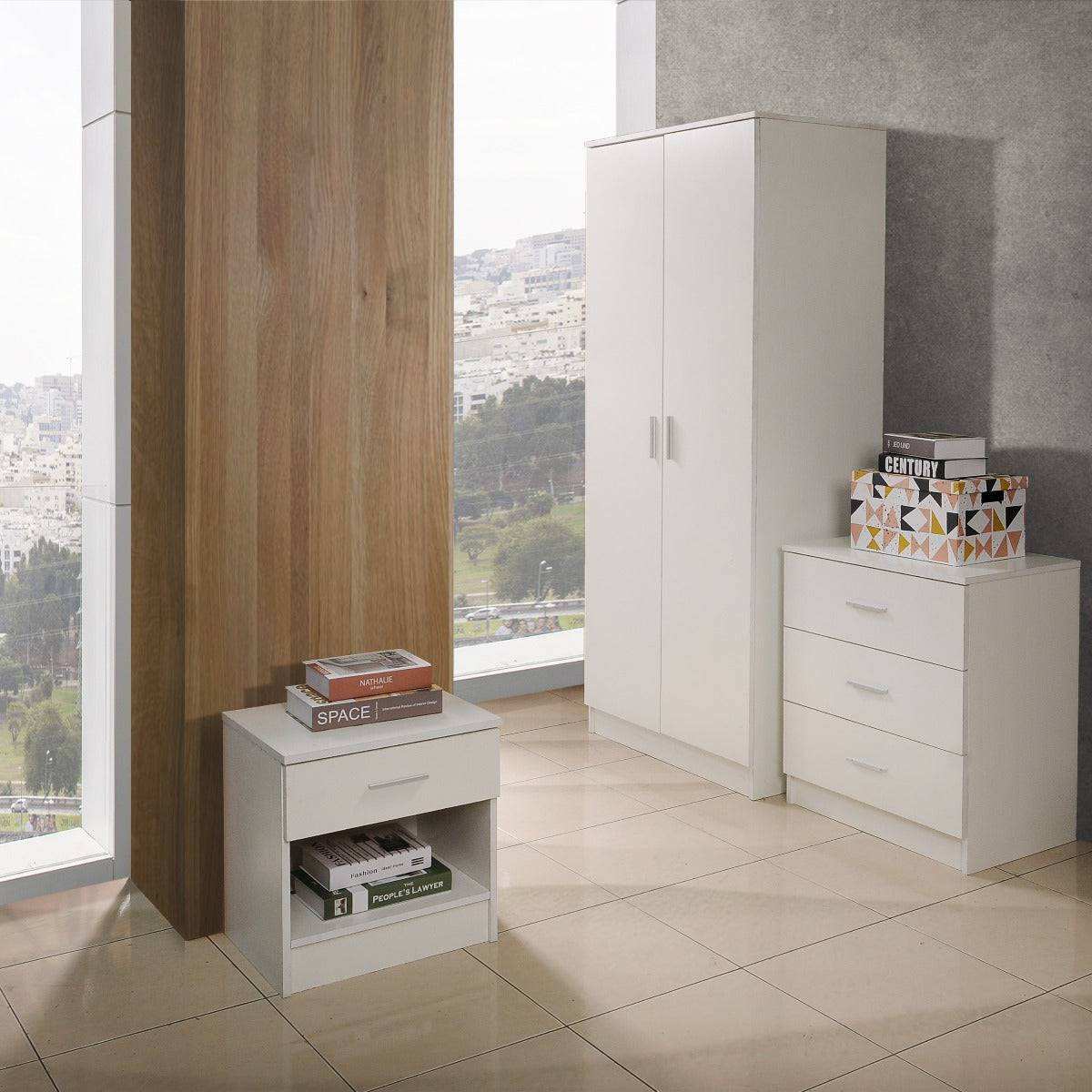 Rio Costa 1 Drawer Bedside Table in White by TAD - Price Crash Furniture