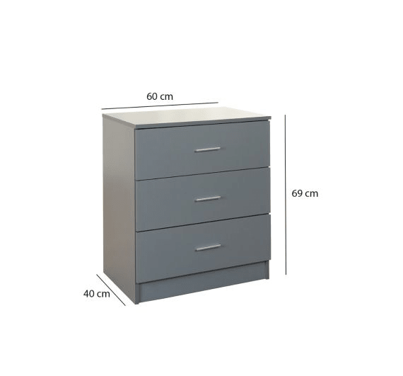 Rio Costa 3 Drawer Chest of Drawers in Grey - Price Crash Furniture
