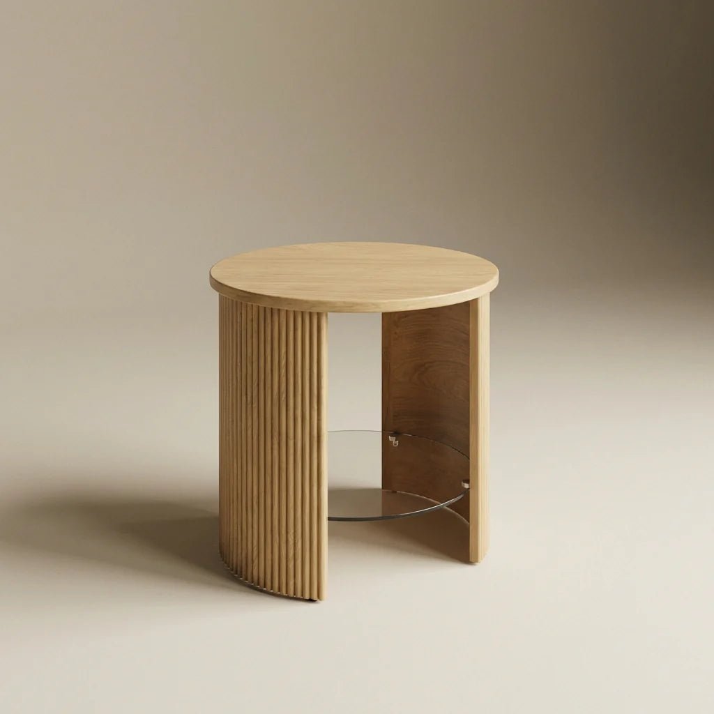 Roma Oak Fluted Side Table by Jual Furnishings - Price Crash Furniture