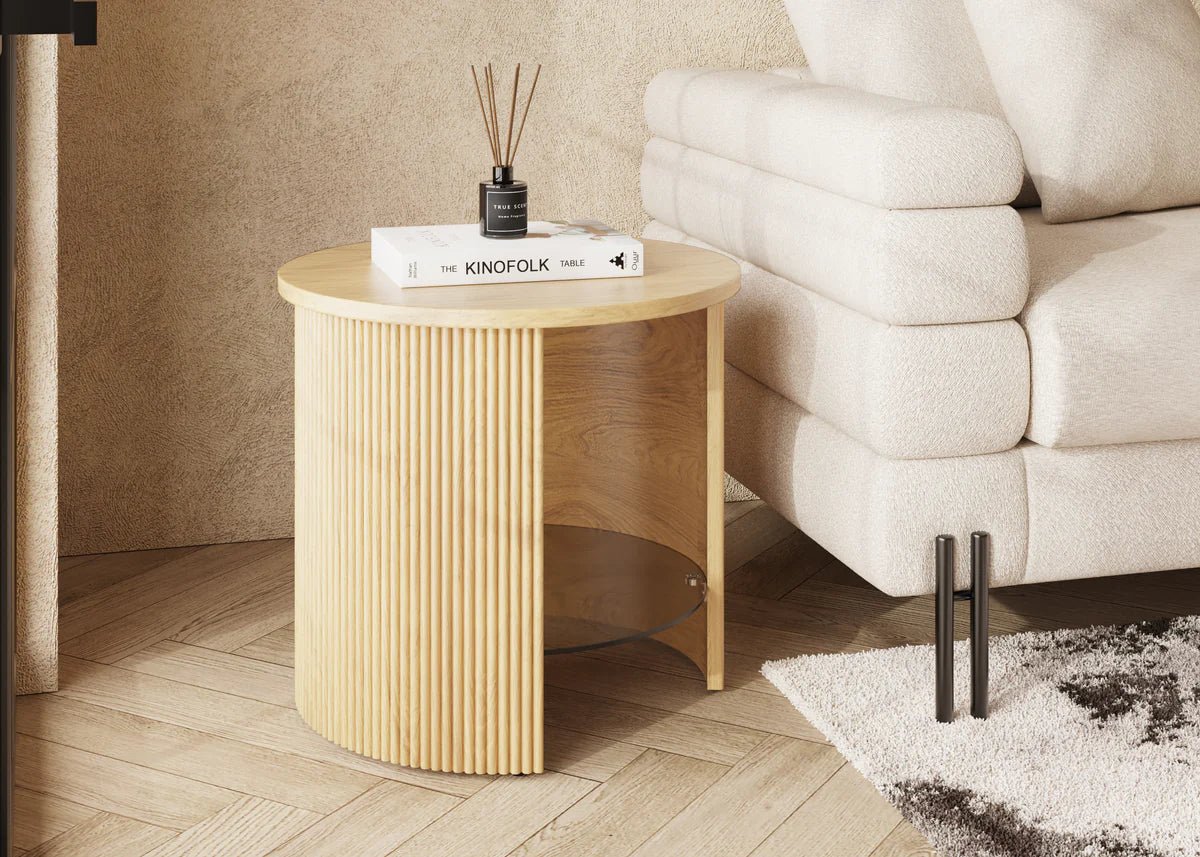 Roma Oak Fluted Side Table by Jual Furnishings - Price Crash Furniture