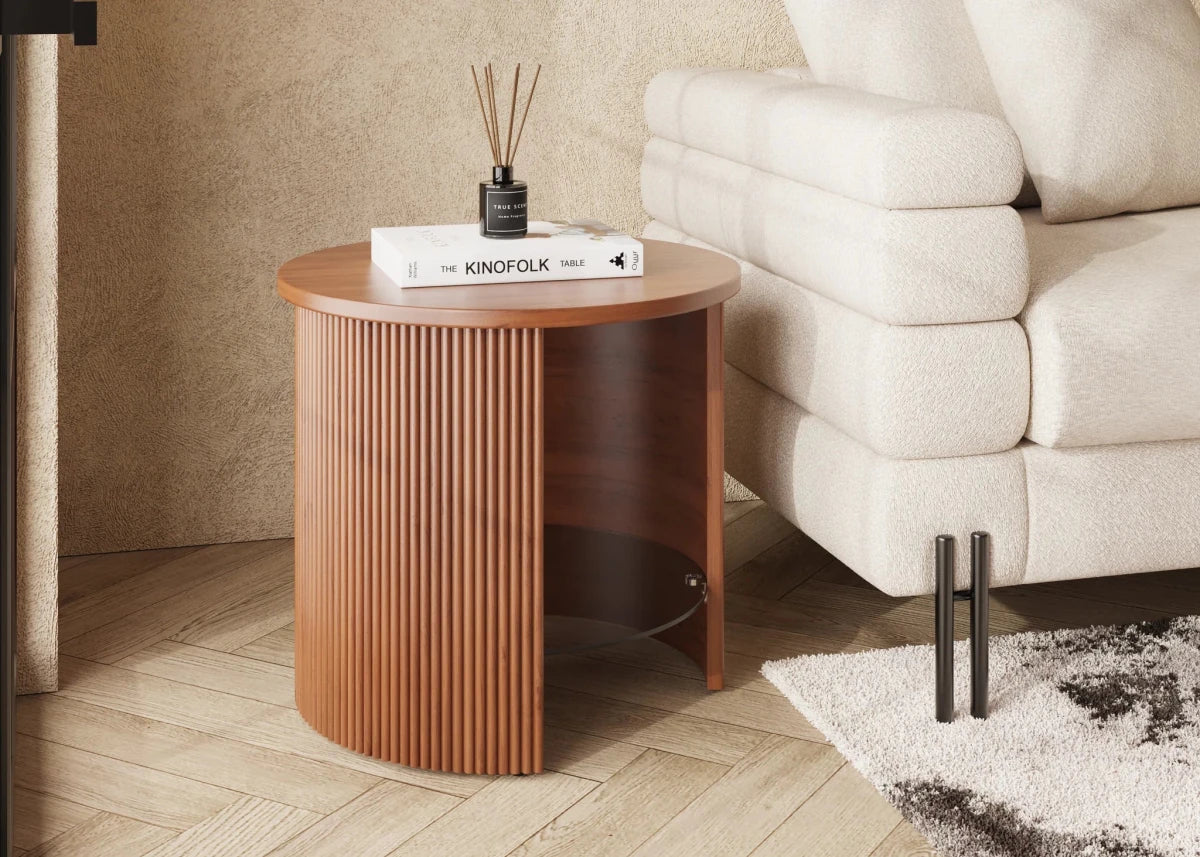 Roma Walnut Fluted Side Table by Jual Furnishings - Price Crash Furniture