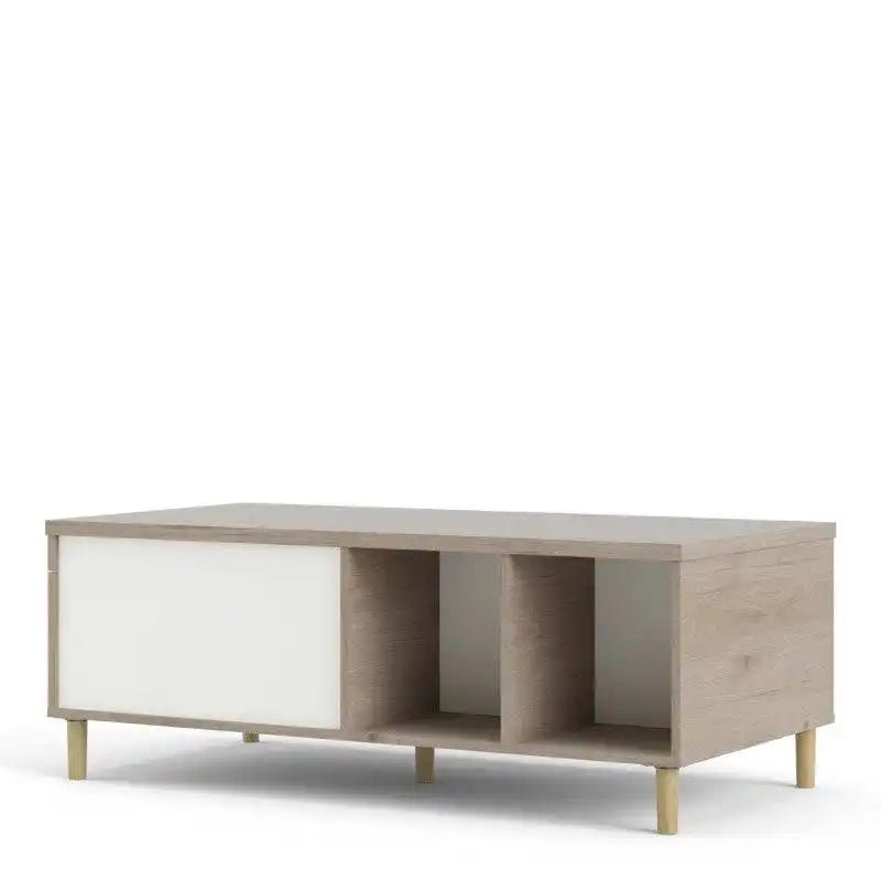 Rome Coffee Table with sliding top in Jackson Hickory Oak with Matt White - Price Crash Furniture