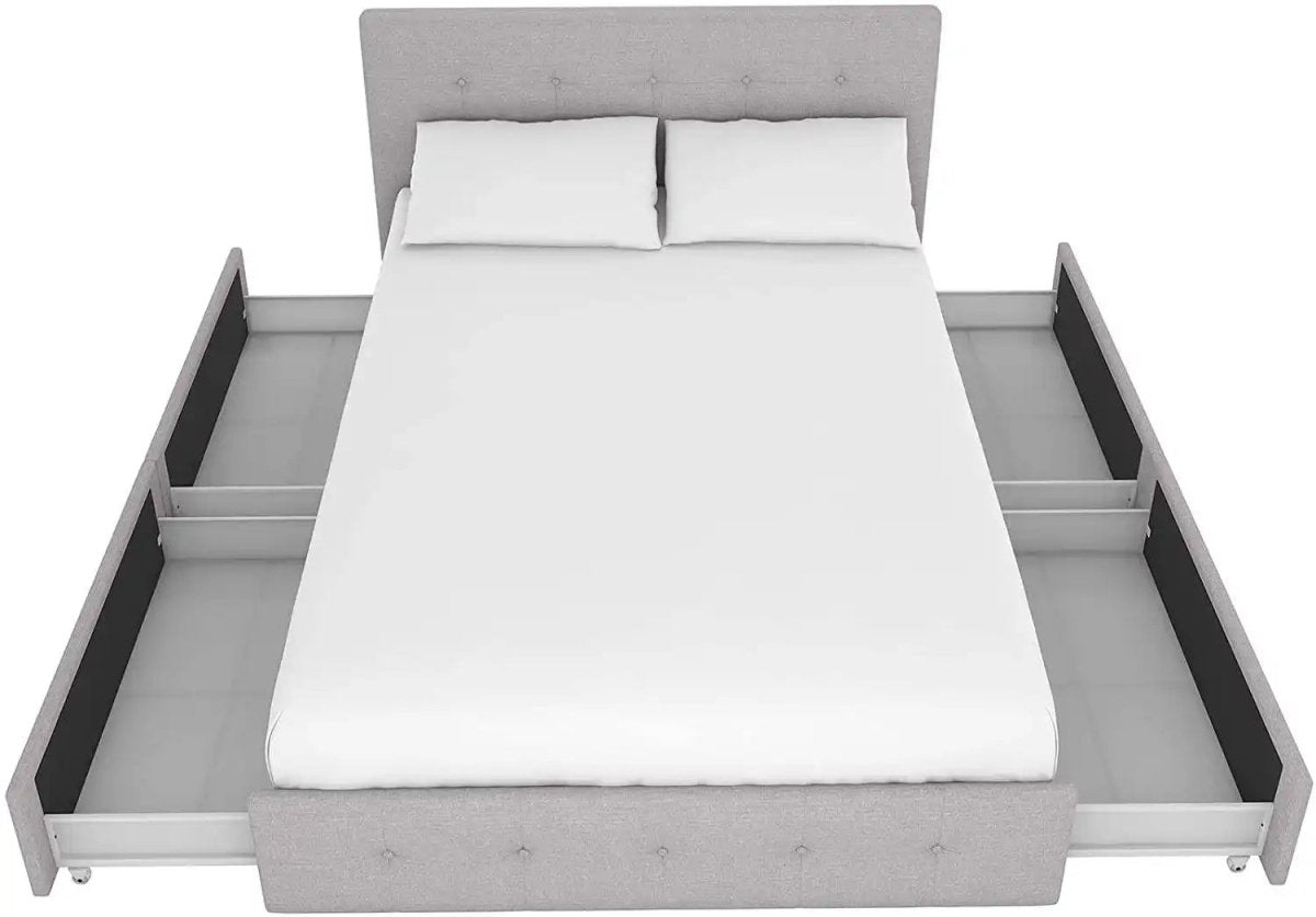 Rose Upholstered UK Double Bed (USA Full Size) with Storage in Linen Grey by Dorel - Price Crash Furniture