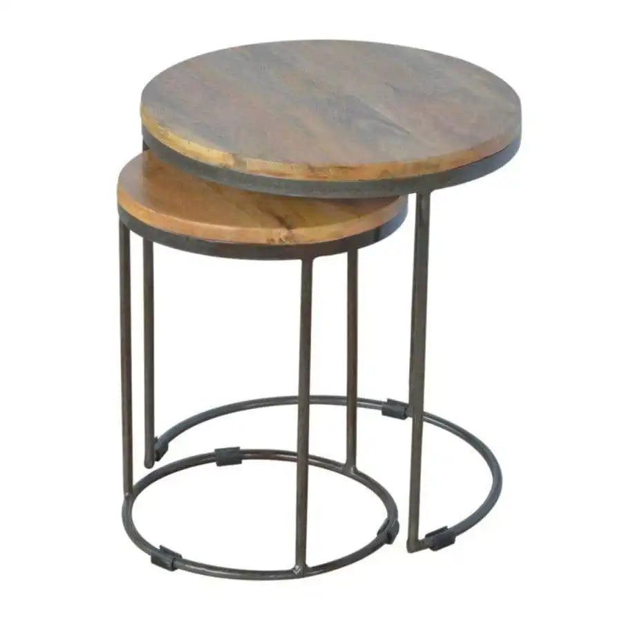 Round Stool Set Of 2 With Iron Base - Price Crash Furniture