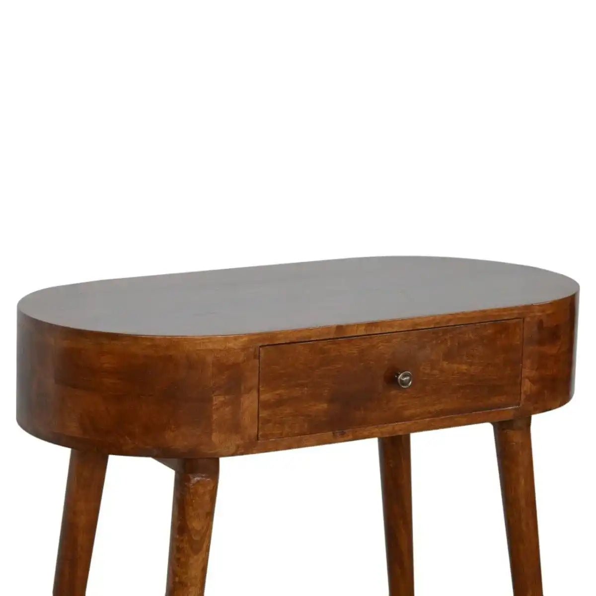 Rounded 1 Drawer Petite/Compact Console Table in Chestnut - effect Solid Mango Wood - Price Crash Furniture