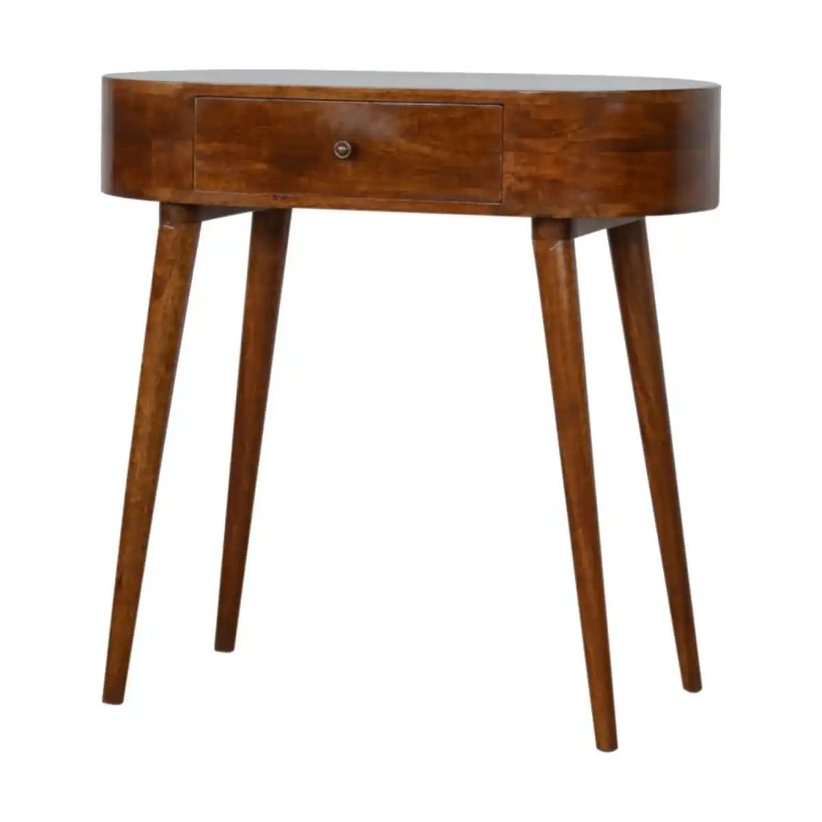 Rounded 1 Drawer Petite/Compact Console Table in Chestnut - effect Solid Mango Wood - Price Crash Furniture