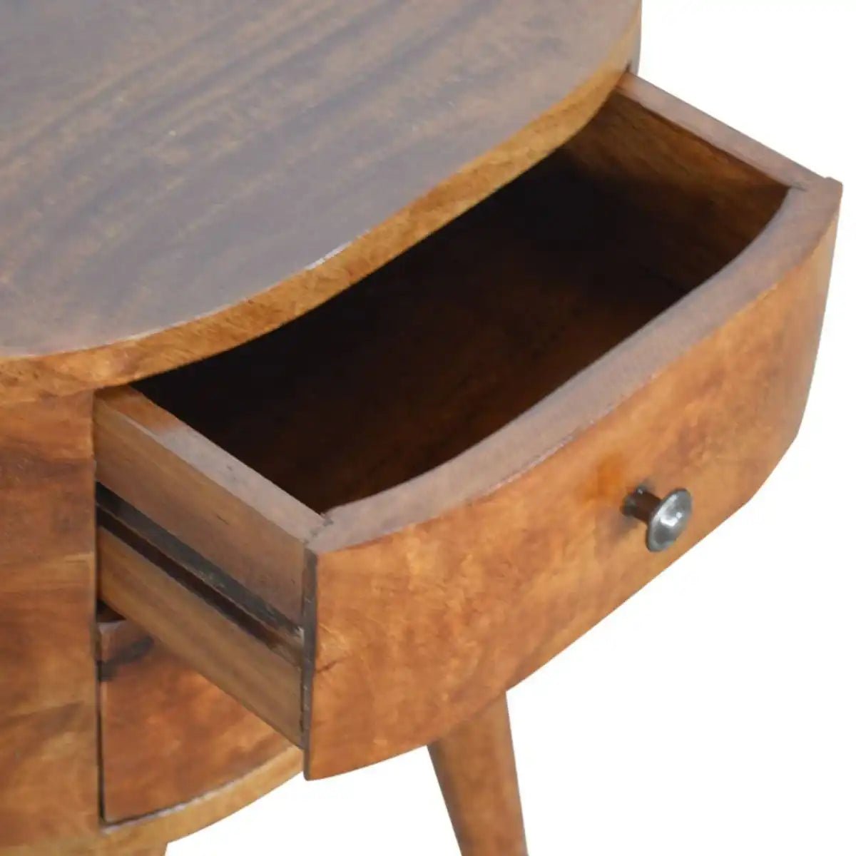 Rounded 2 Drawer Bedside Table in Chestnut - effect Solid Mango Wood - Price Crash Furniture