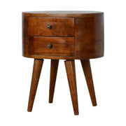 Rounded 2 Drawer Bedside Table in Chestnut - effect Solid Mango Wood - Price Crash Furniture