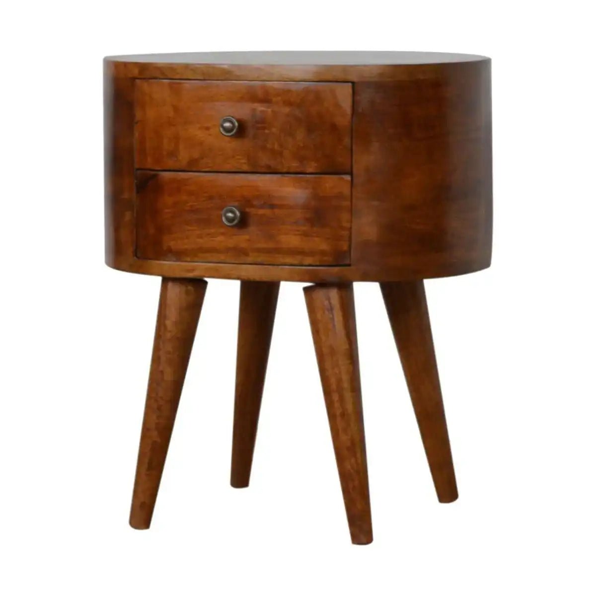 Rounded 2 Drawer Bedside Table in Chestnut - effect Solid Mango Wood - Price Crash Furniture