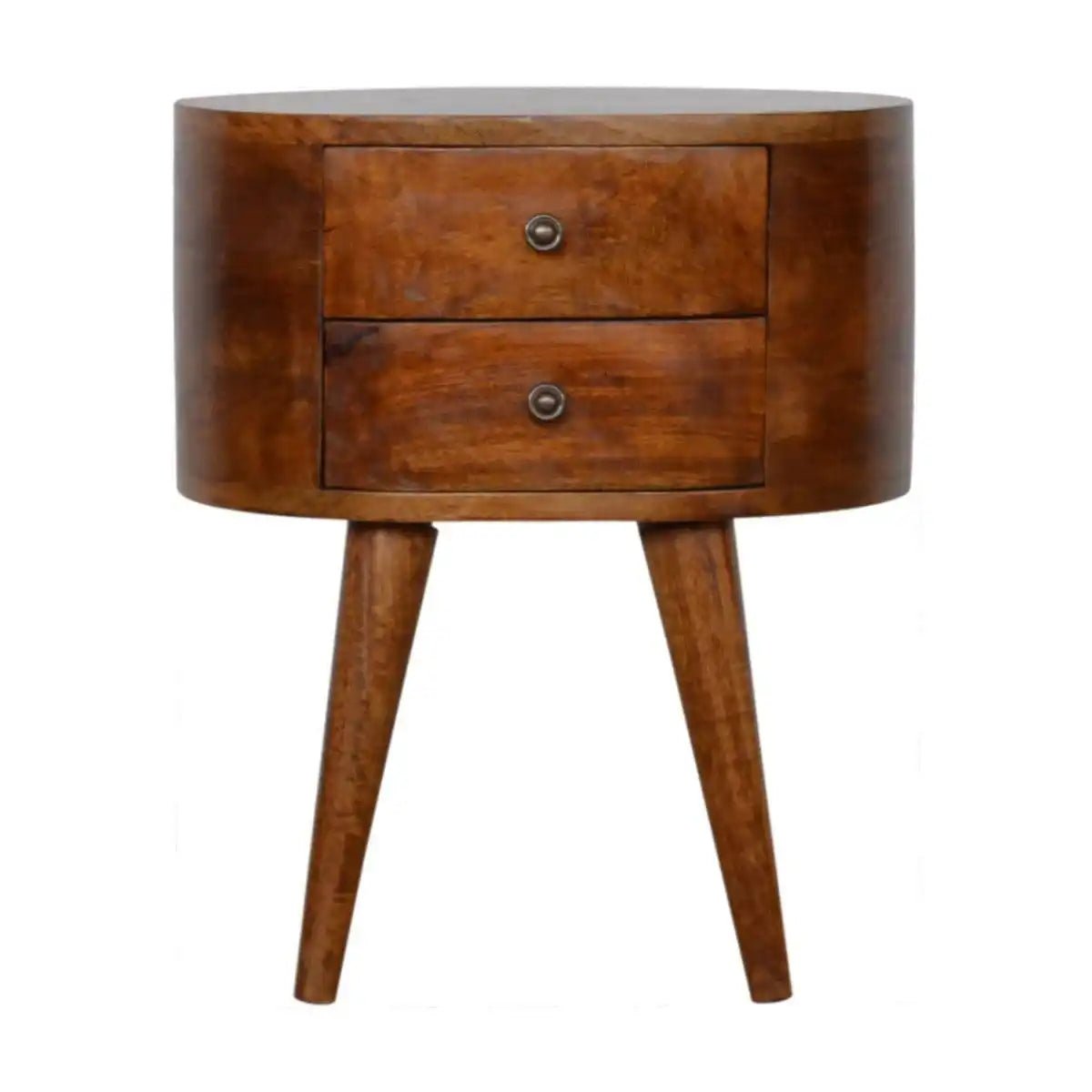 Rounded 2 Drawer Bedside Table in Chestnut - effect Solid Mango Wood - Price Crash Furniture