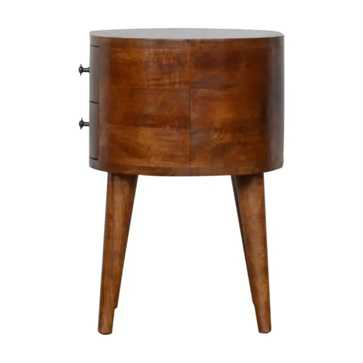 Rounded 2 Drawer Bedside Table in Chestnut - effect Solid Mango Wood - Price Crash Furniture