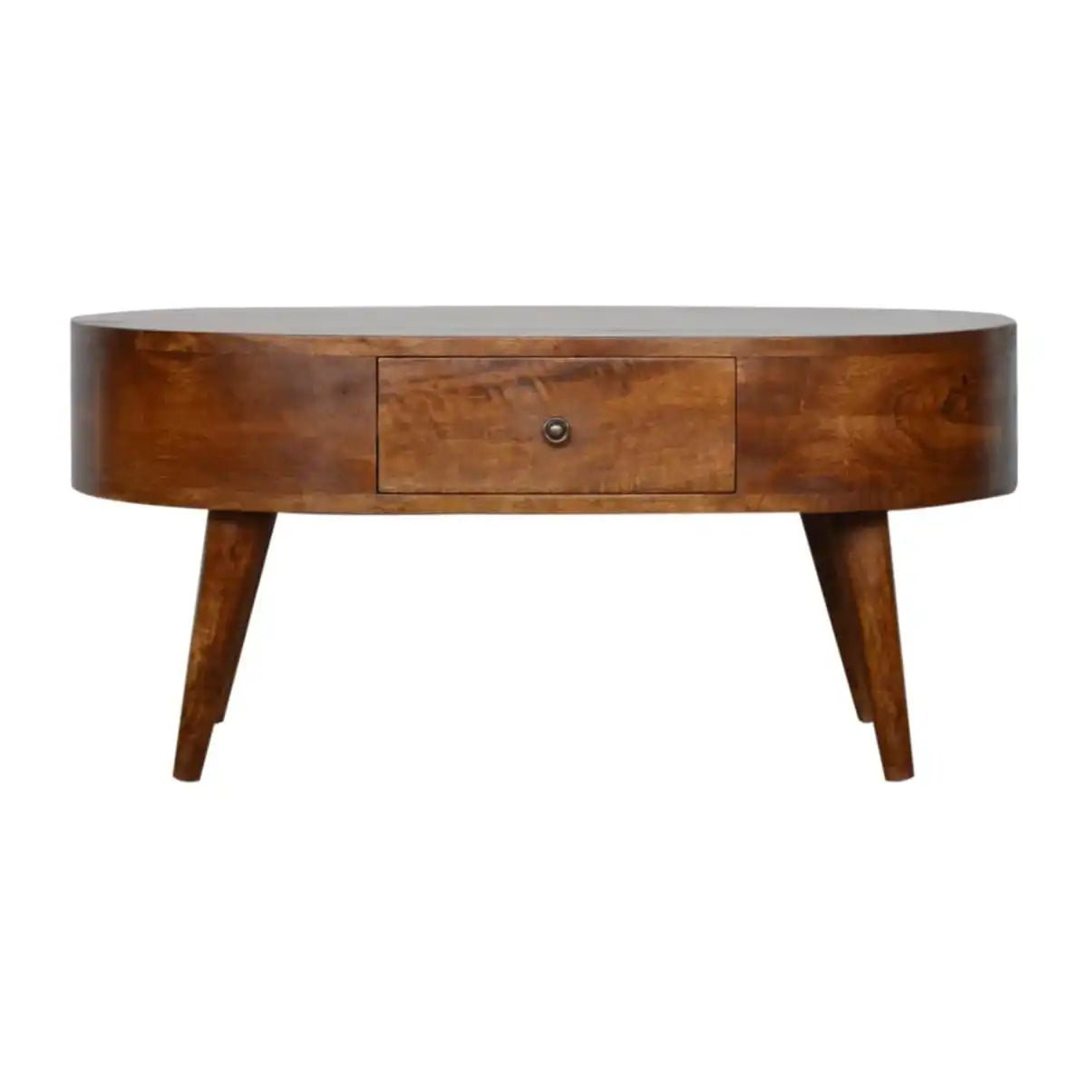 Rounded 2 Drawer Coffee Table in Chestnut - effect Solid Mango Wood - Price Crash Furniture