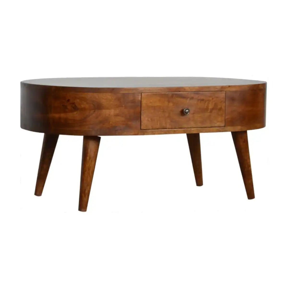 Rounded 2 Drawer Coffee Table in Chestnut - effect Solid Mango Wood - Price Crash Furniture