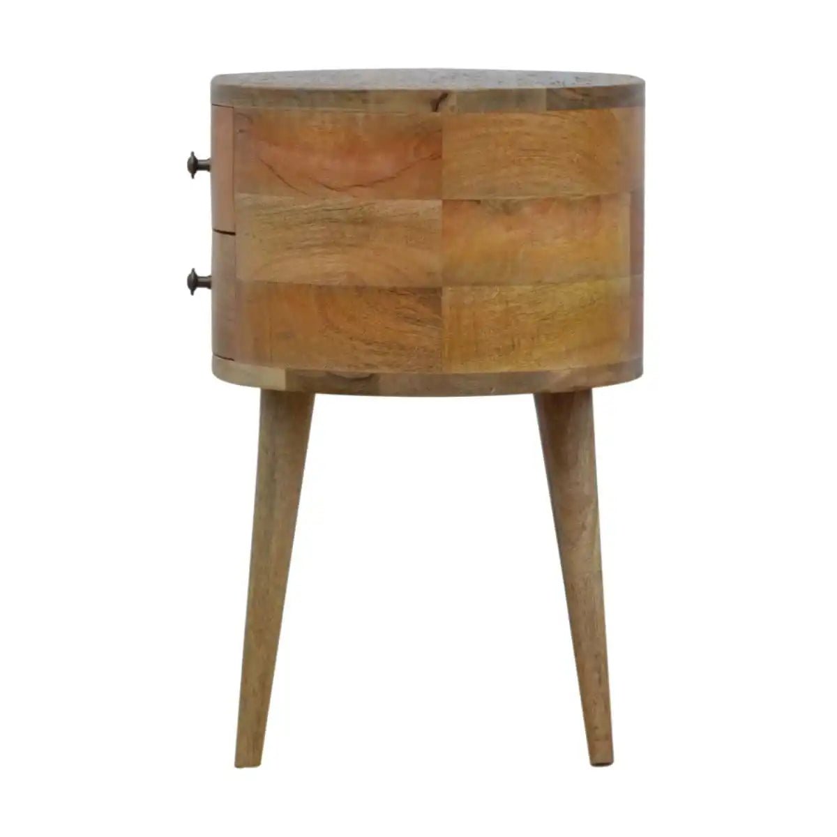 Rounded Bedside Table with 2 Drawers in oak - effect Solid Mango Wood - Price Crash Furniture