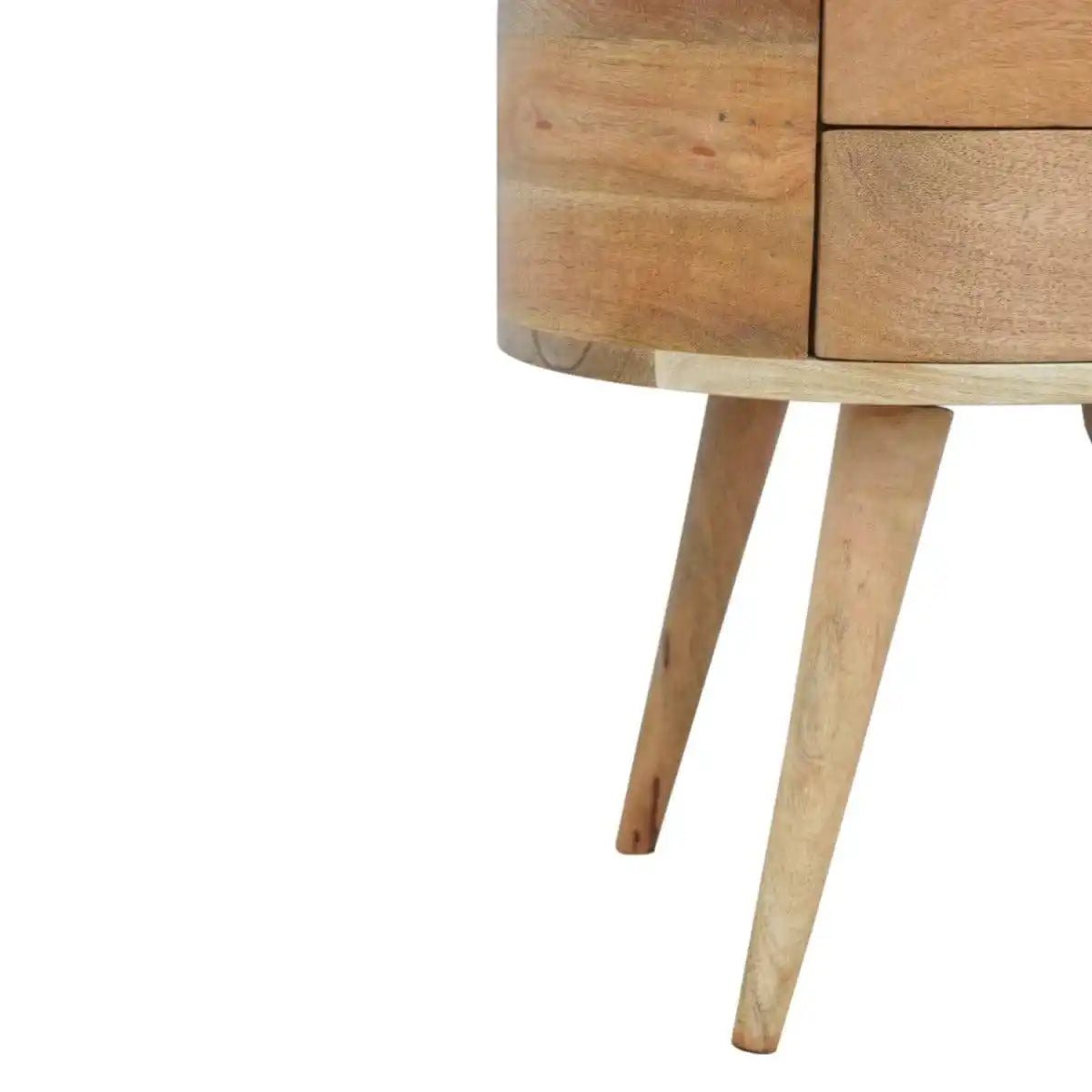 Rounded Bedside Table with 2 Drawers in oak - effect Solid Mango Wood - Price Crash Furniture