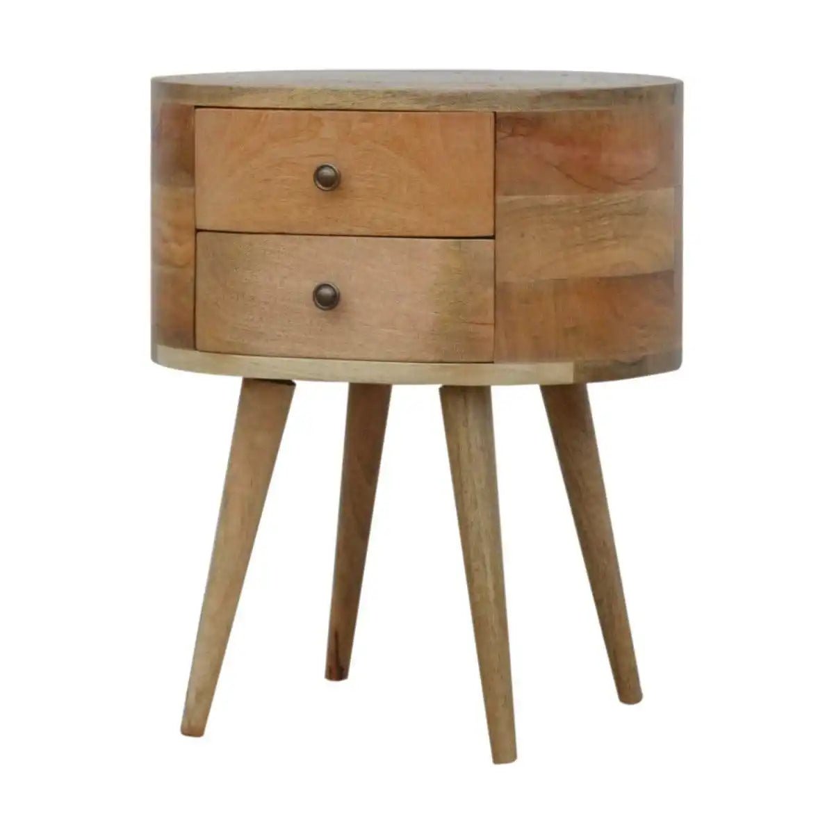 Rounded Bedside Table with 2 Drawers in oak - effect Solid Mango Wood - Price Crash Furniture