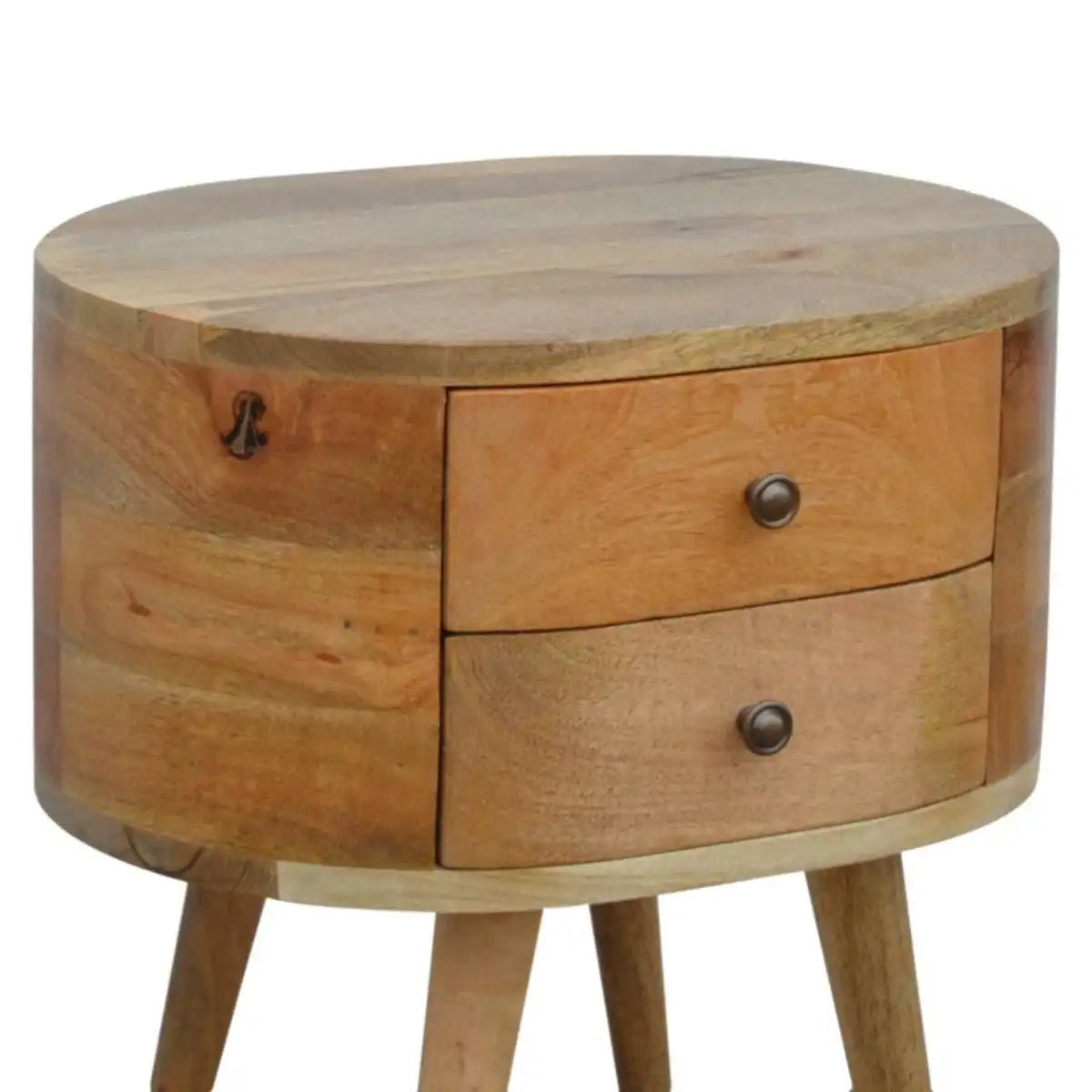 Rounded Bedside Table with 2 Drawers in oak - effect Solid Mango Wood - Price Crash Furniture